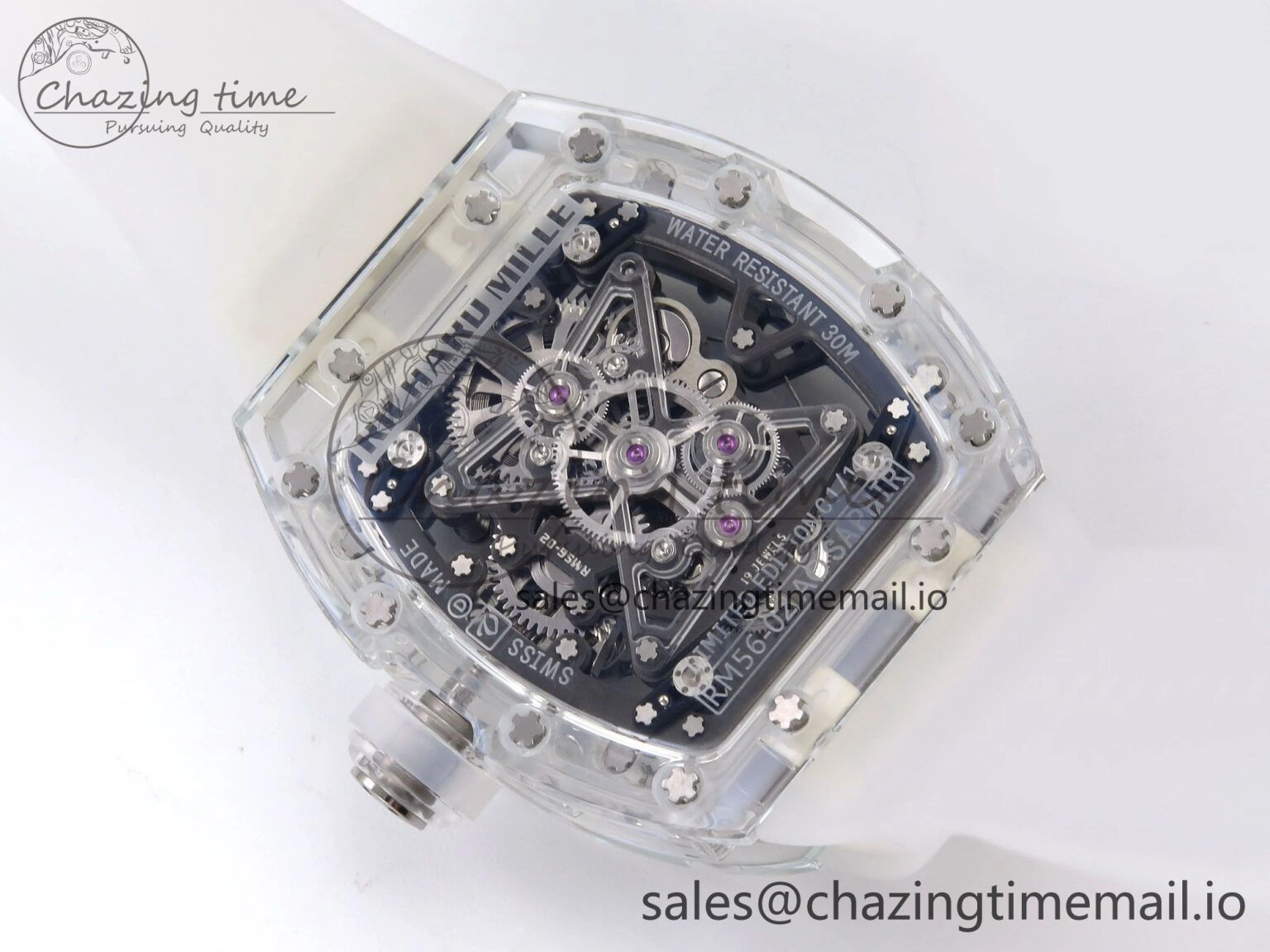 RM56-02 Transparent Tourbillon RMF Best Edition Skeleton Blue Dial on Transparent Rubber Strap