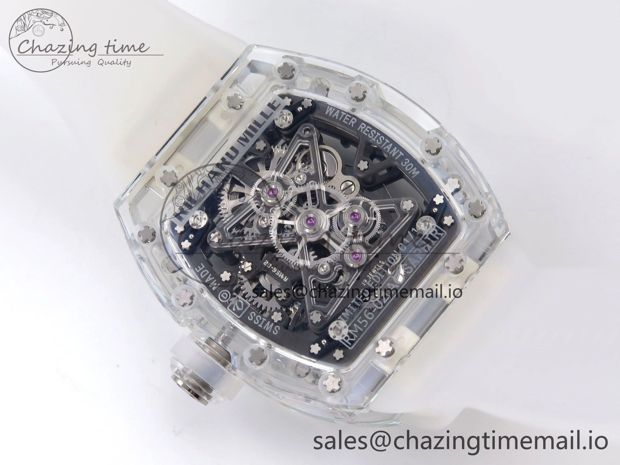 RM56-02 Transparent Tourbillon RMF Best Edition Skeleton Blue Dial on Transparent Rubber Strap
