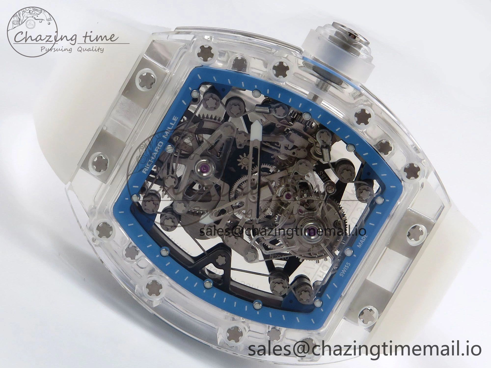 RM56-02 Transparent Tourbillon RMF Best Edition Skeleton Blue Dial on Transparent Rubber Strap