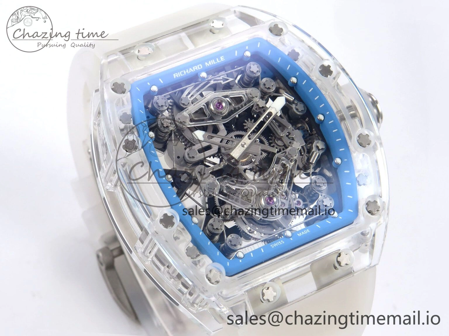 RM56-02 Transparent Tourbillon RMF Best Edition Skeleton Blue Dial on Transparent Rubber Strap