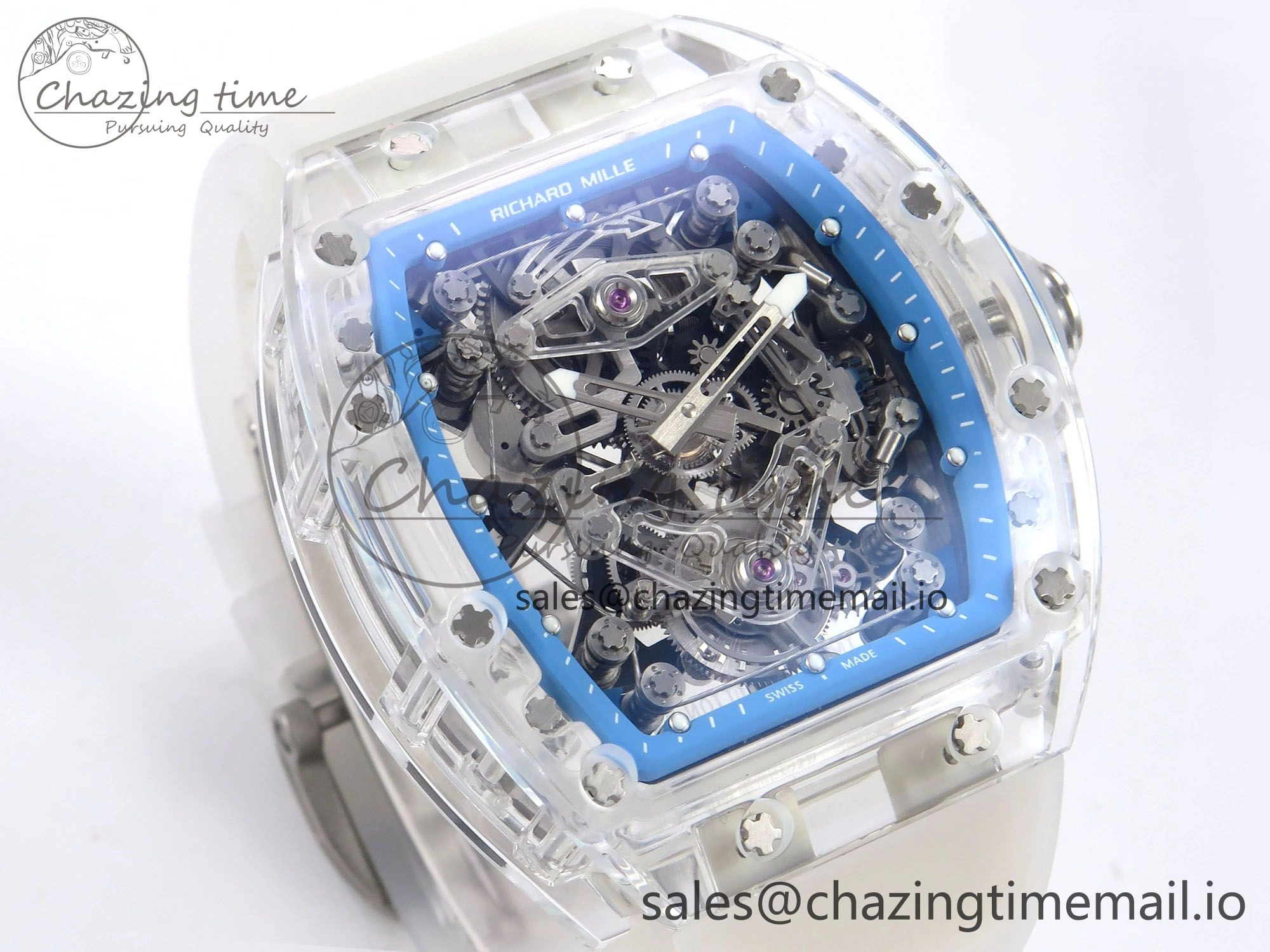 RM56-02 Transparent Tourbillon RMF Best Edition Skeleton Blue Dial on Transparent Rubber Strap