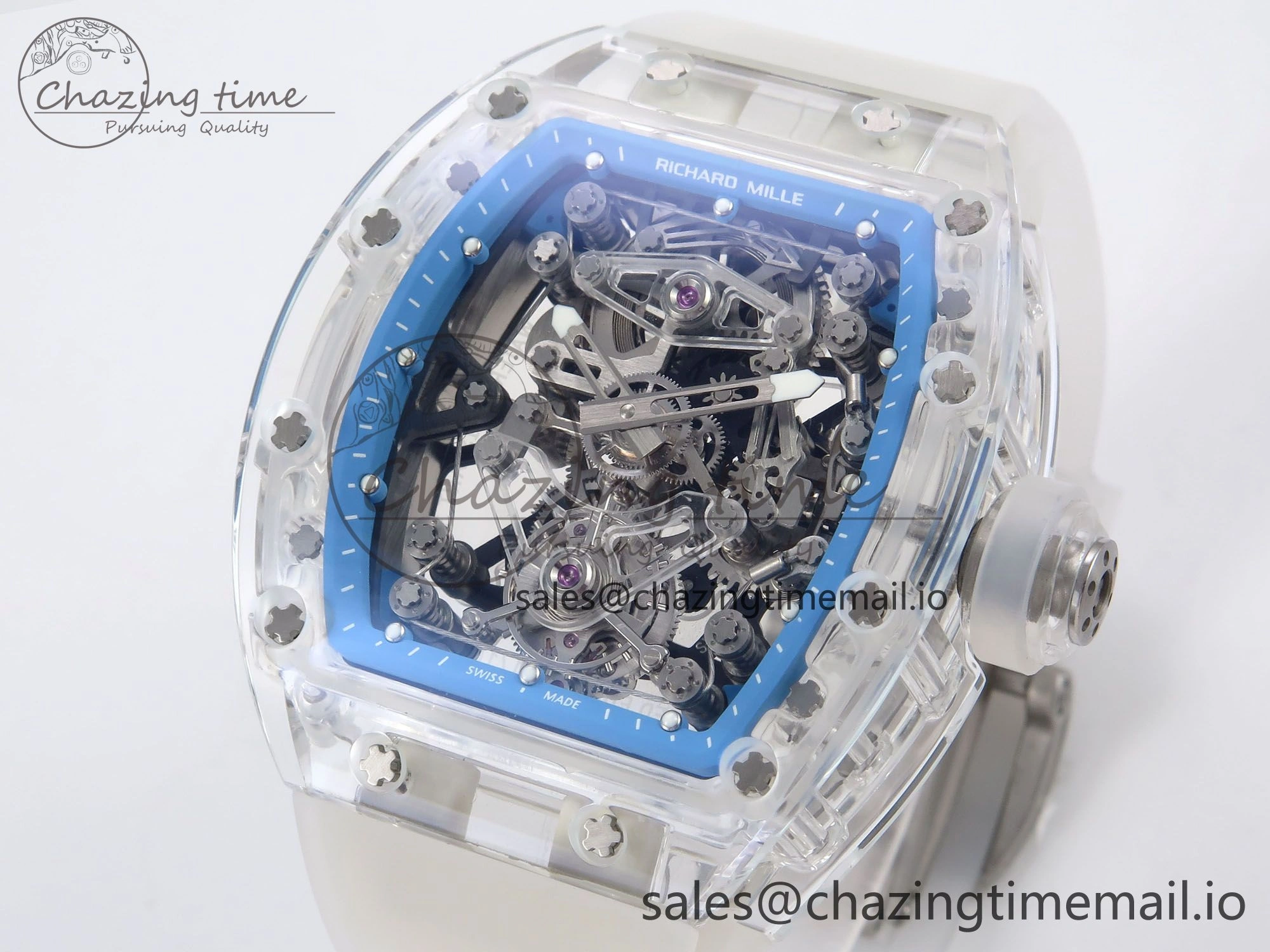 RM56-02 Transparent Tourbillon RMF Best Edition Skeleton Blue Dial on Transparent Rubber Strap