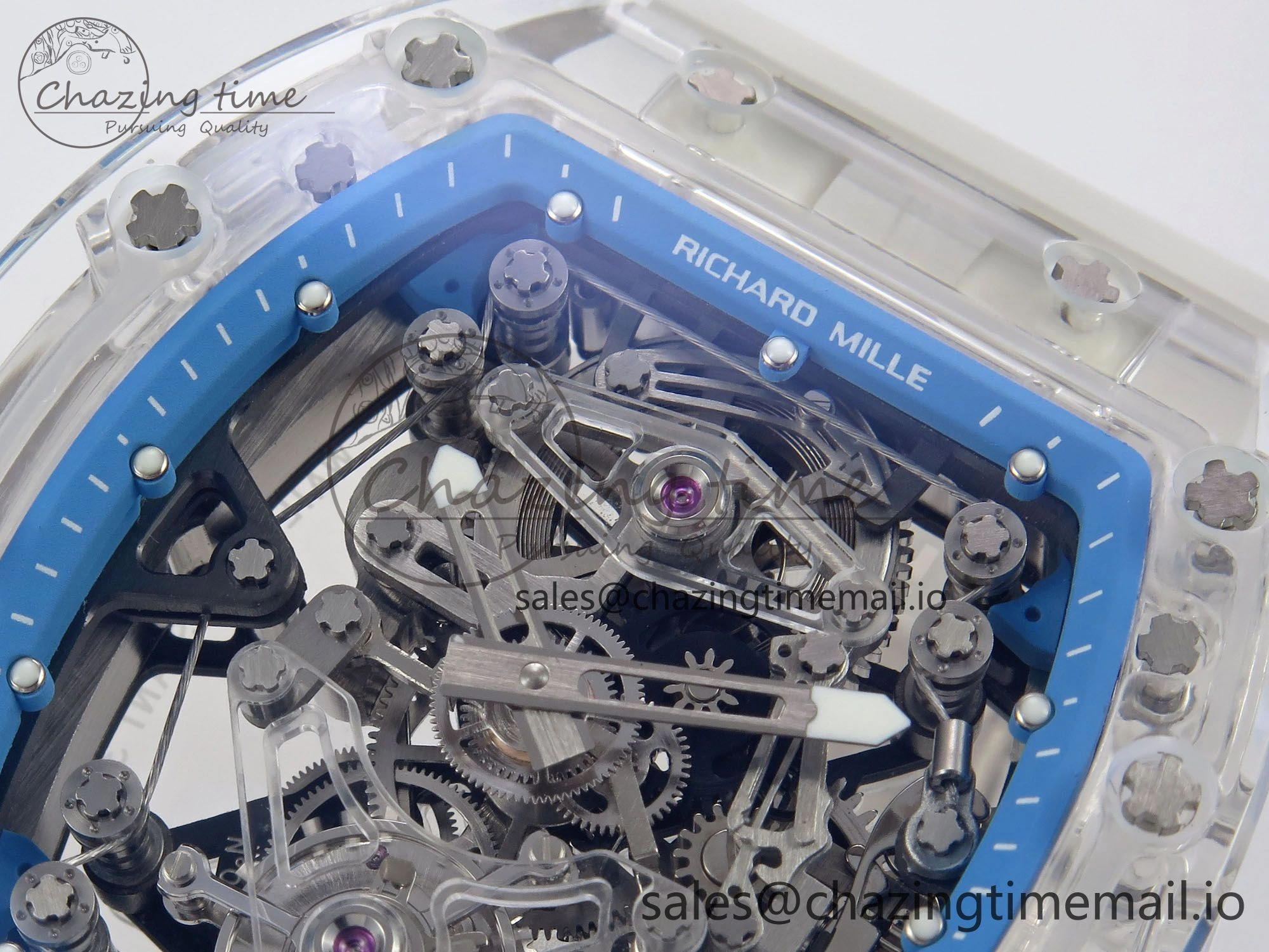 RM56-02 Transparent Tourbillon RMF Best Edition Skeleton Blue Dial on Transparent Rubber Strap
