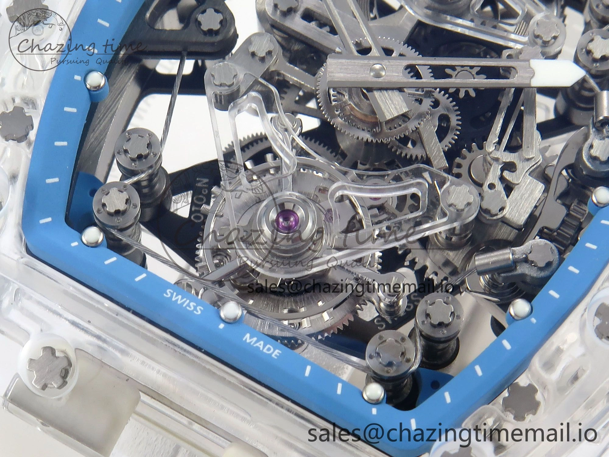 RM56-02 Transparent Tourbillon RMF Best Edition Skeleton Blue Dial on Transparent Rubber Strap