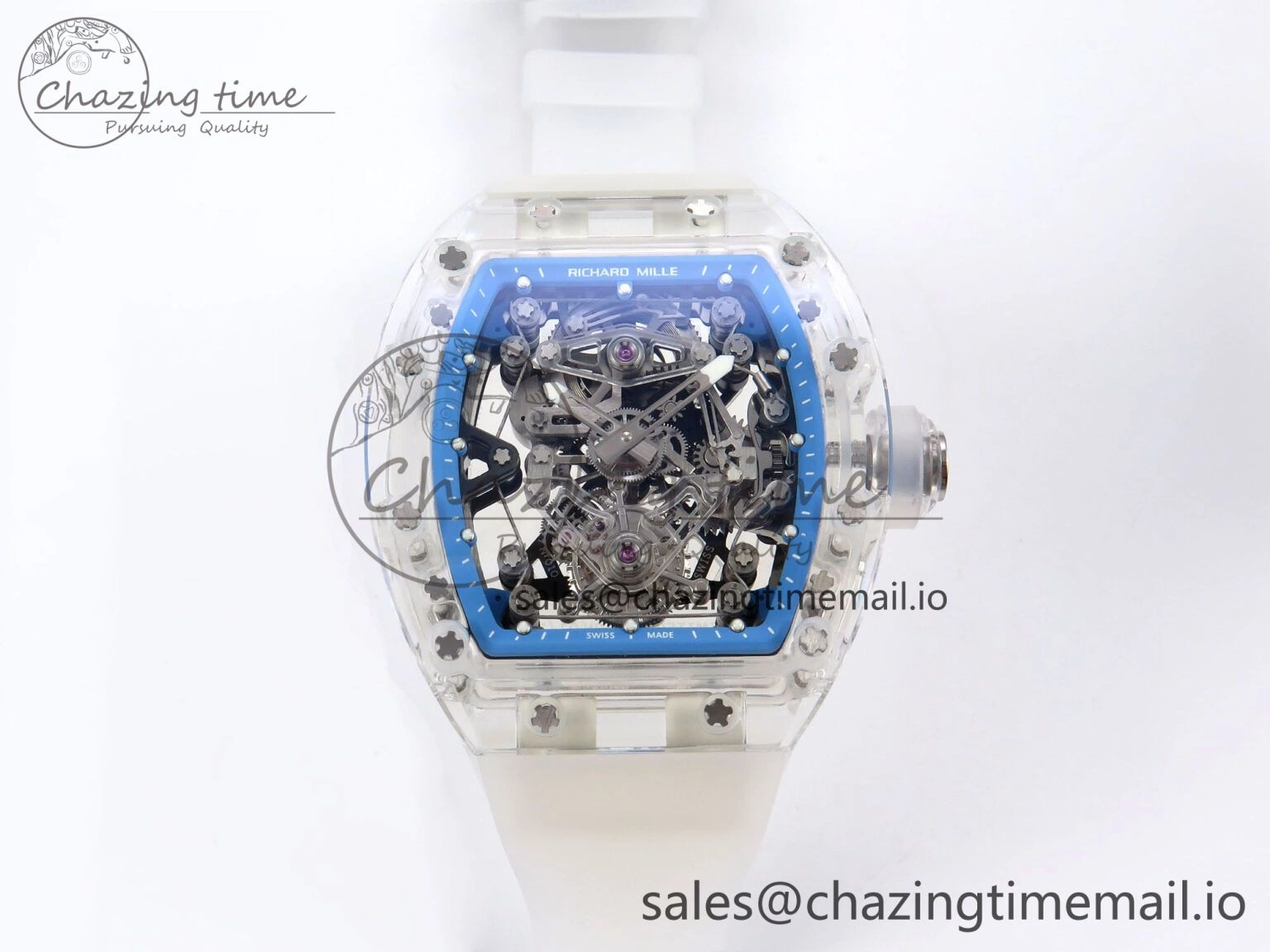 RM56-02 Transparent Tourbillon RMF Best Edition Skeleton Blue Dial on Transparent Rubber Strap