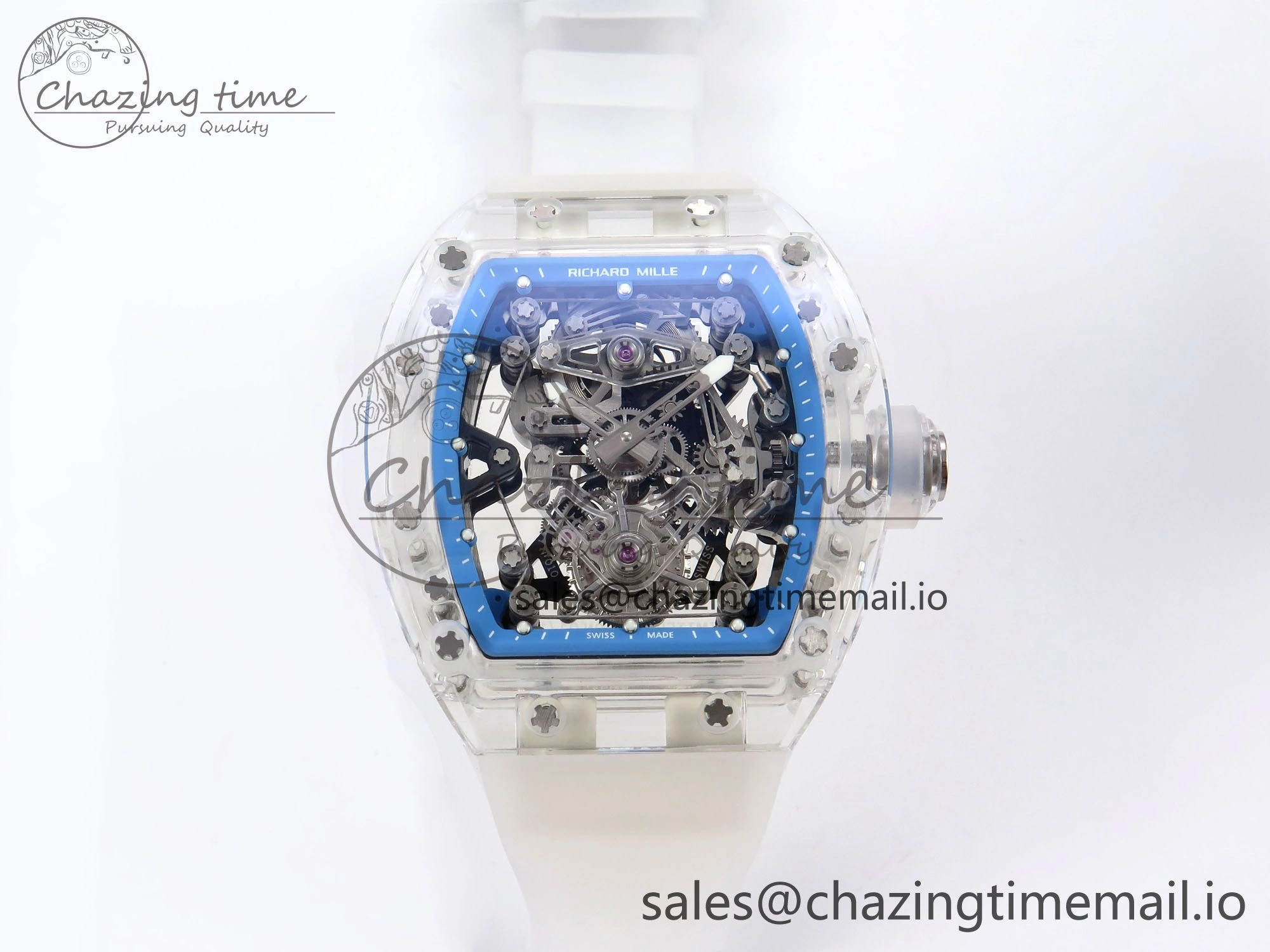 RM56-02 Transparent Tourbillon RMF Best Edition Skeleton Blue Dial on Transparent Rubber Strap