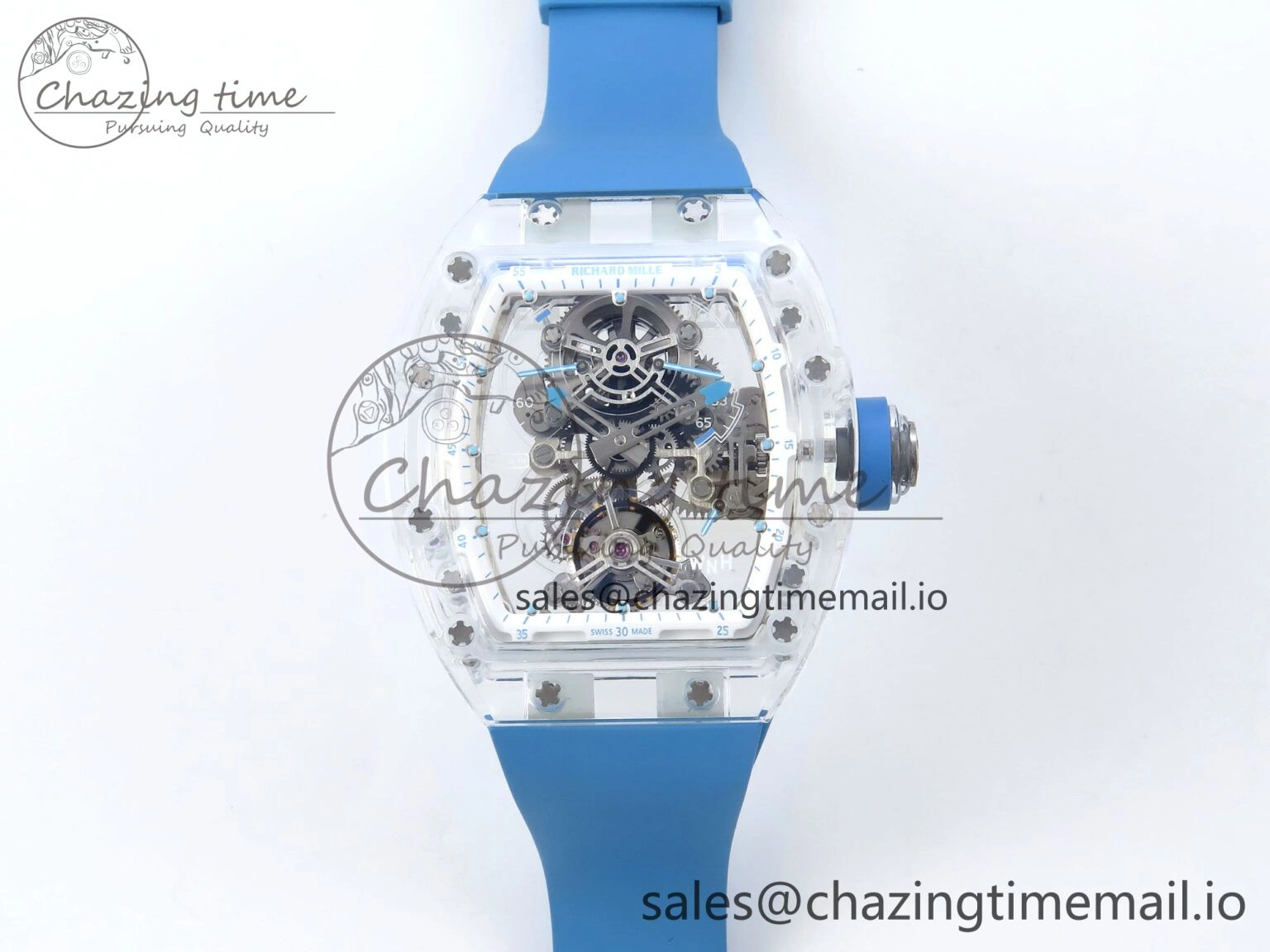 RM56-02 Transparent Tourbillon RMF Best Edition Skeleton Dial Blue Hands on Blue Rubber Strap
