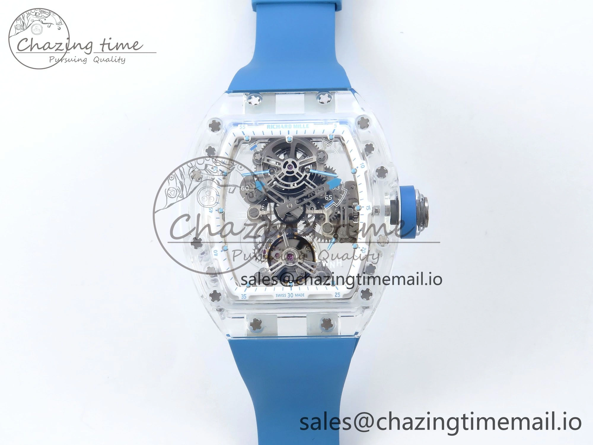 RM56-02 Transparent Tourbillon RMF Best Edition Skeleton Dial Blue Hands on Blue Rubber Strap