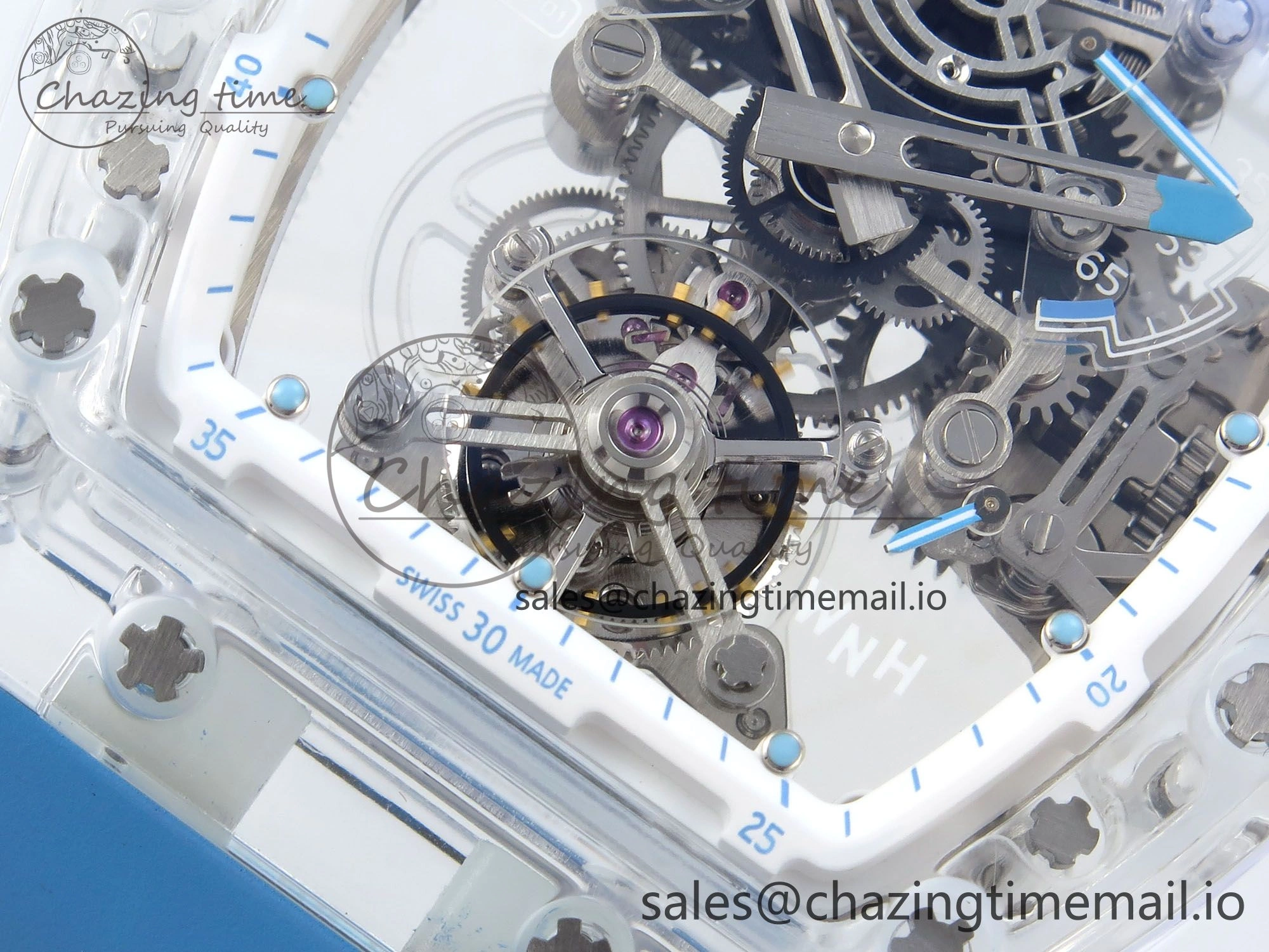 RM56-02 Transparent Tourbillon RMF Best Edition Skeleton Dial Blue Hands on Blue Rubber Strap