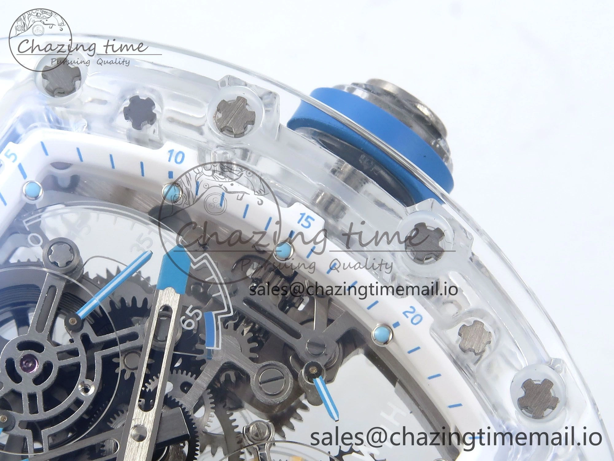 RM56-02 Transparent Tourbillon RMF Best Edition Skeleton Dial Blue Hands on Blue Rubber Strap