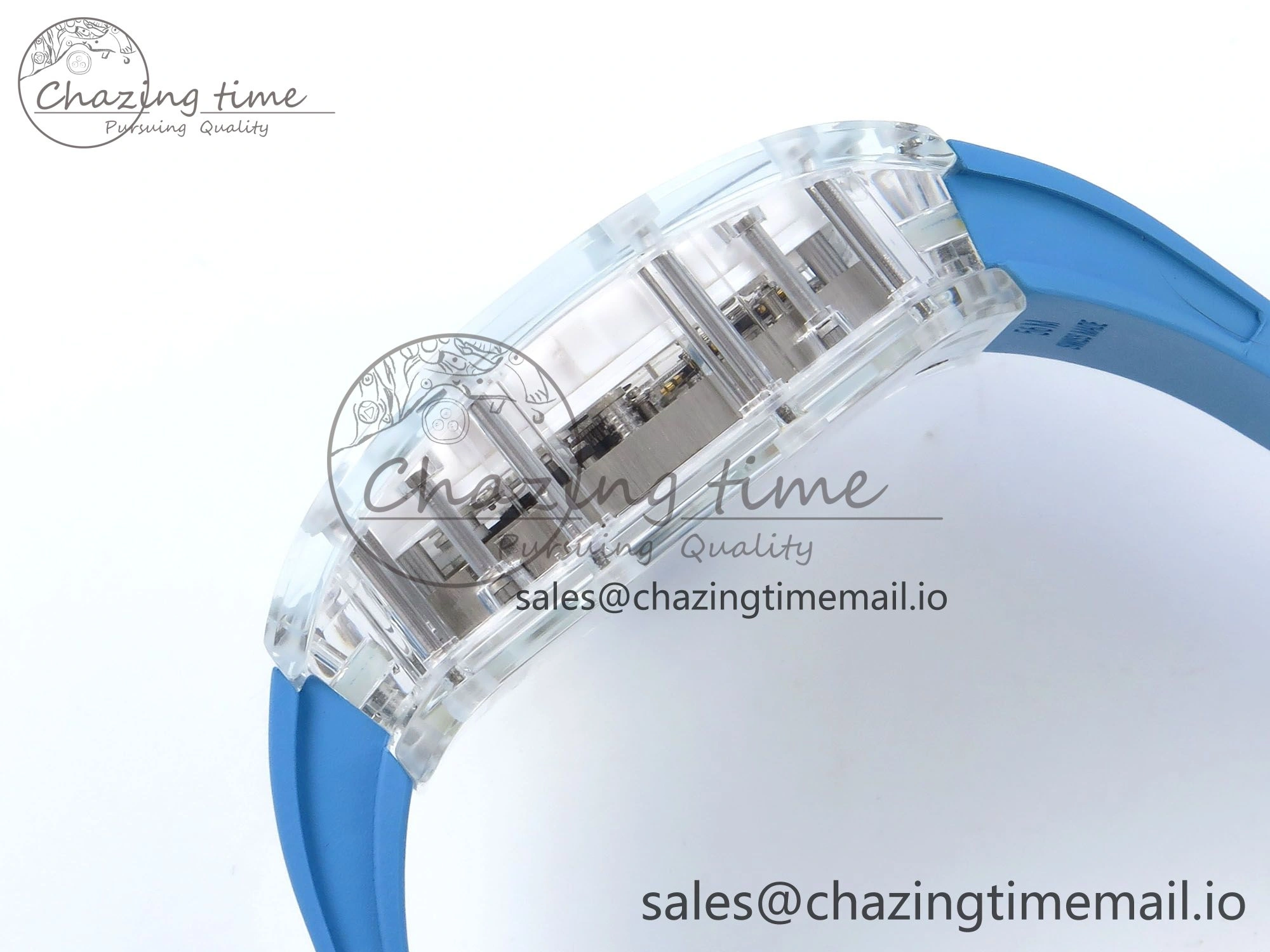 RM56-02 Transparent Tourbillon RMF Best Edition Skeleton Dial Blue Hands on Blue Rubber Strap