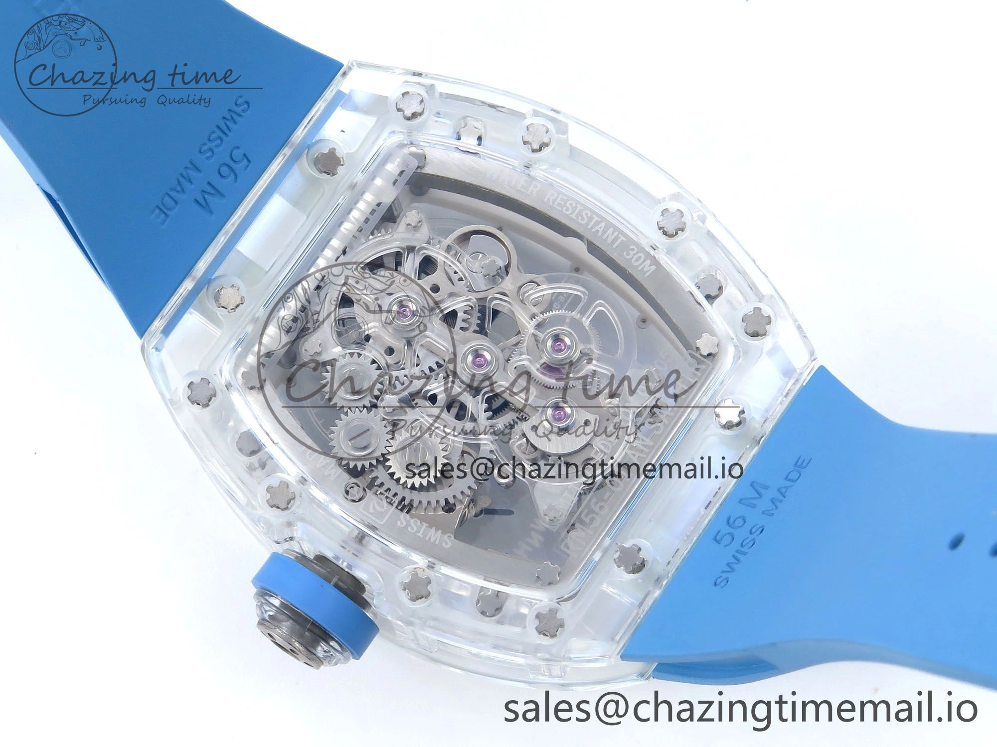 RM56-02 Transparent Tourbillon RMF Best Edition Skeleton Dial Blue Hands on Blue Rubber Strap