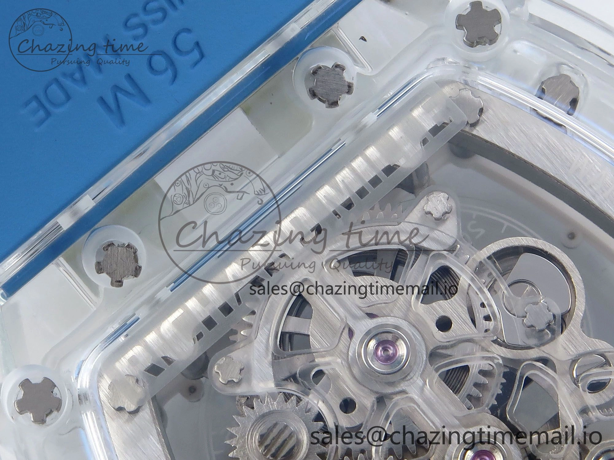 RM56-02 Transparent Tourbillon RMF Best Edition Skeleton Dial Blue Hands on Blue Rubber Strap