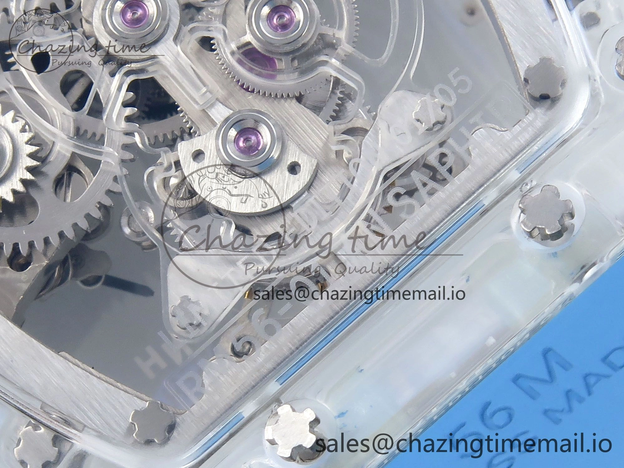 RM56-02 Transparent Tourbillon RMF Best Edition Skeleton Dial Blue Hands on Blue Rubber Strap