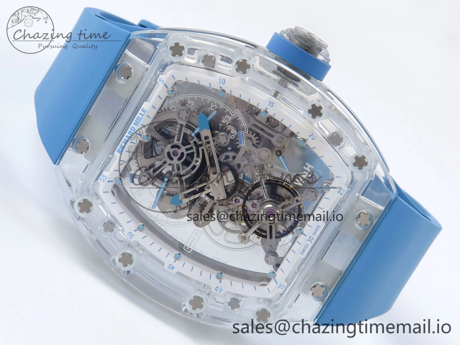 RM56-02 Transparent Tourbillon RMF Best Edition Skeleton Dial Blue Hands on Blue Rubber Strap
