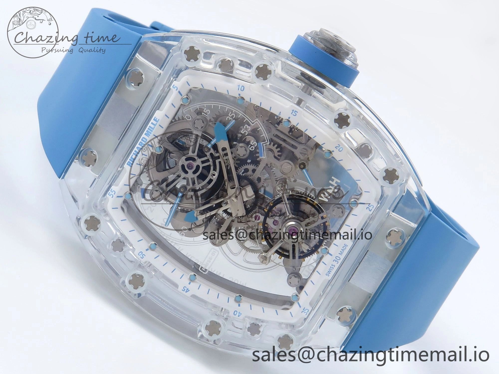 RM56-02 Transparent Tourbillon RMF Best Edition Skeleton Dial Blue Hands on Blue Rubber Strap