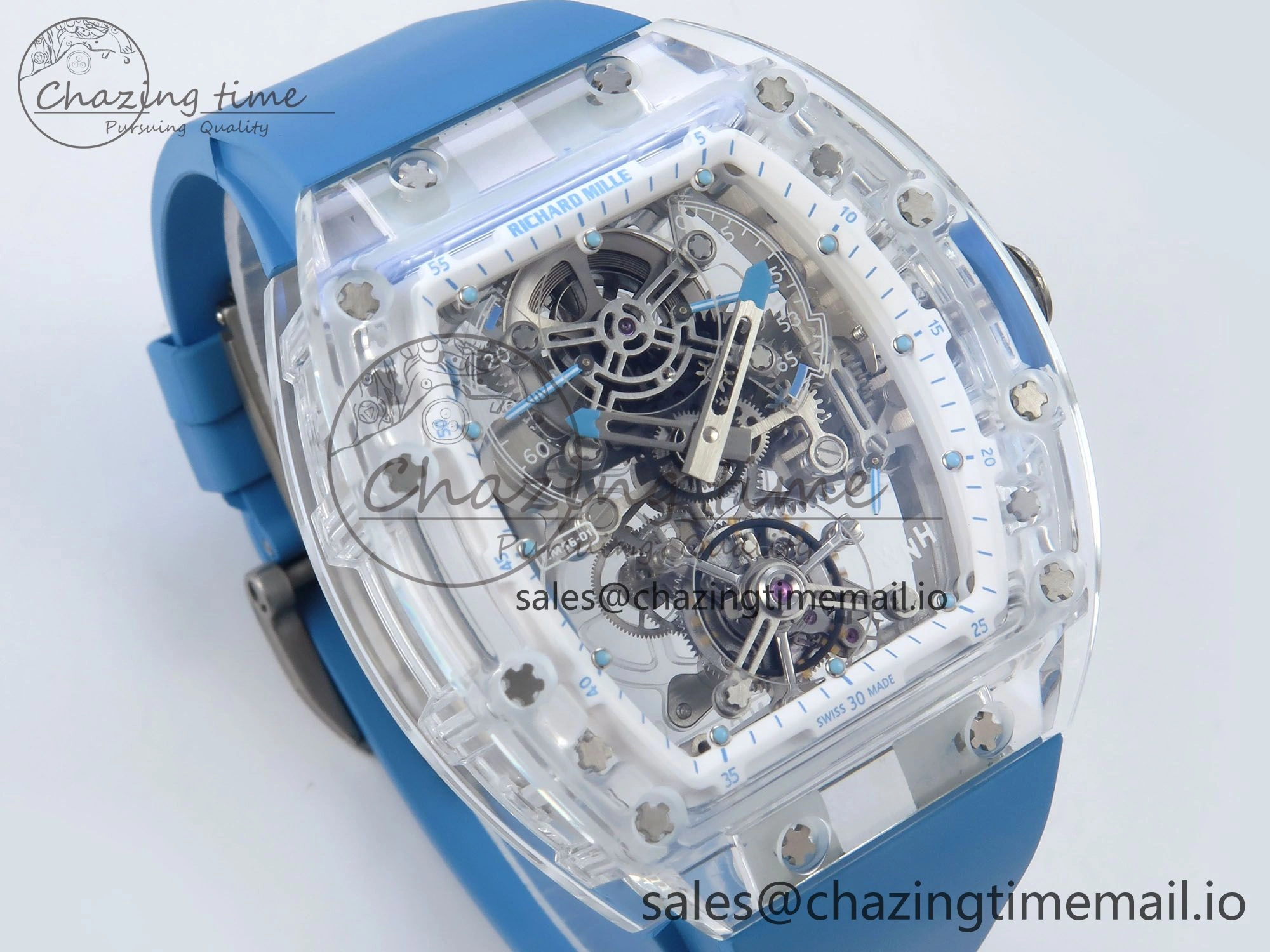 RM56-02 Transparent Tourbillon RMF Best Edition Skeleton Dial Blue Hands on Blue Rubber Strap
