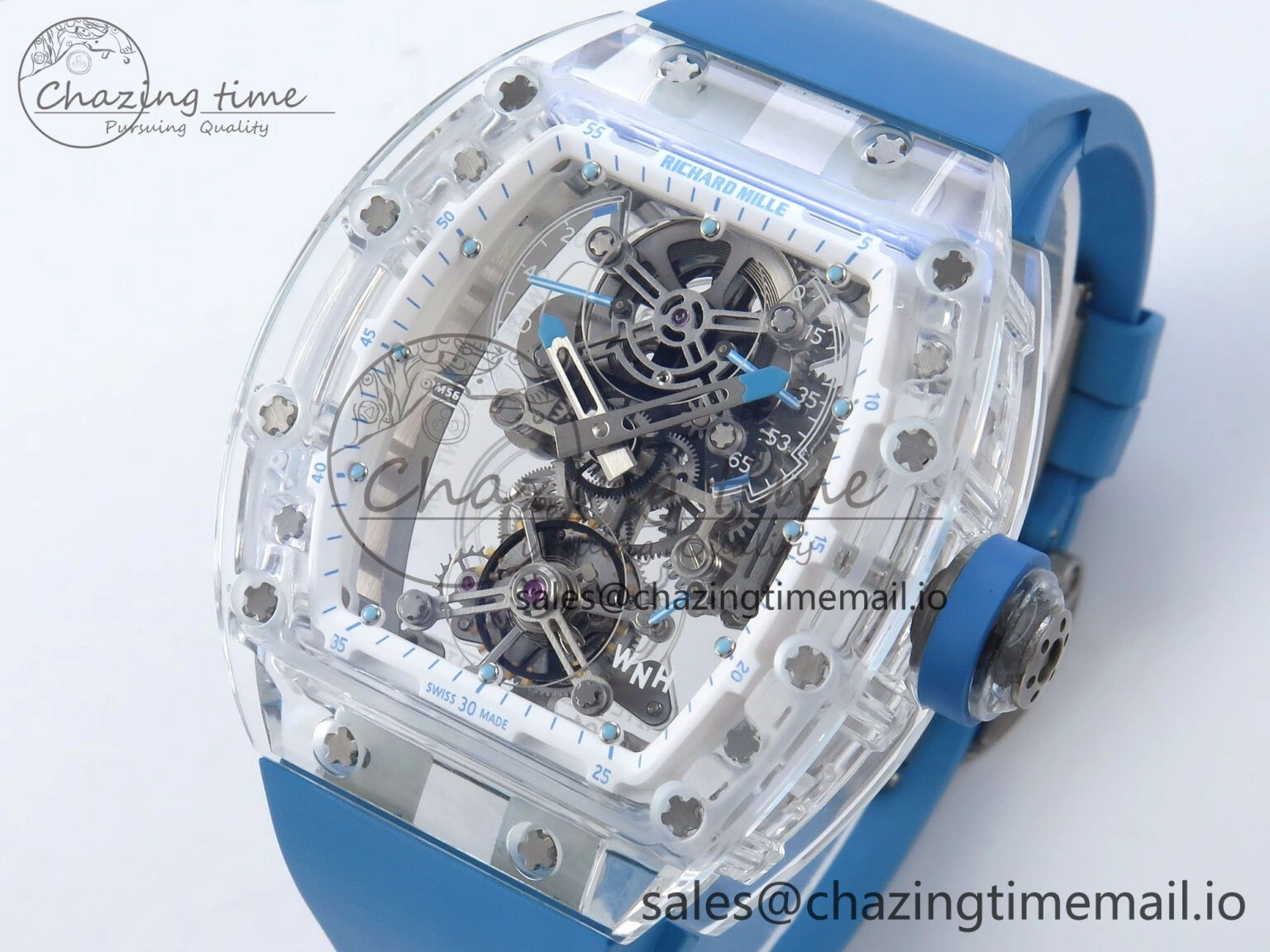 RM56-02 Transparent Tourbillon RMF Best Edition Skeleton Dial Blue Hands on Blue Rubber Strap
