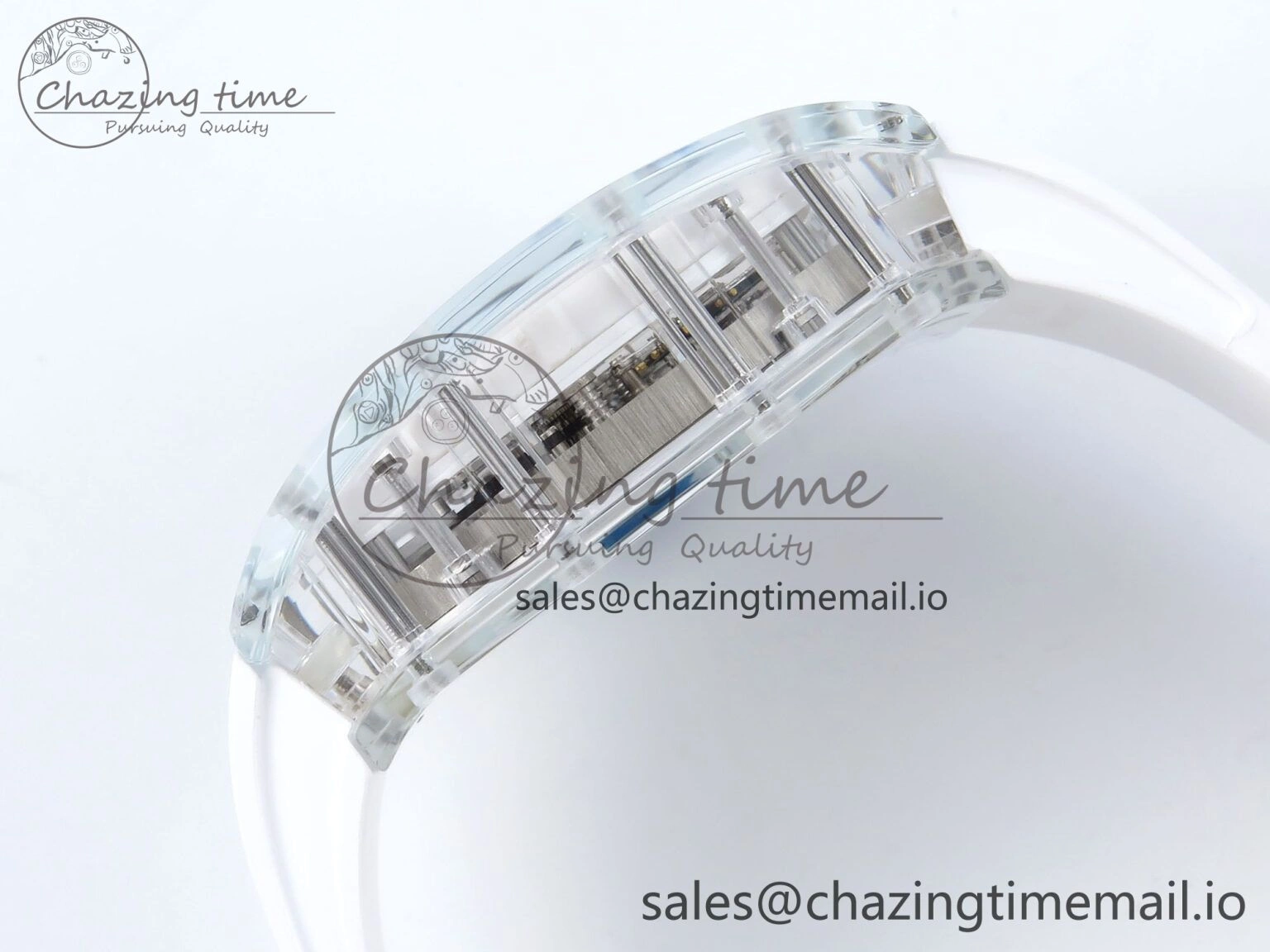 RM56-02 Transparent Tourbillon RMF Best Edition Skeleton Dial Blue Hands on White Rubber Strap