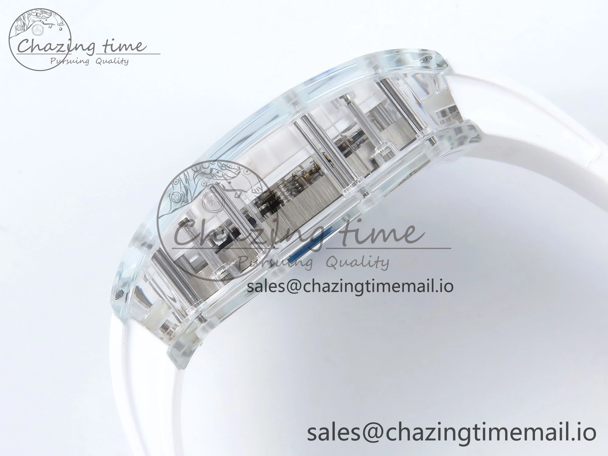 RM56-02 Transparent Tourbillon RMF Best Edition Skeleton Dial Blue Hands on White Rubber Strap