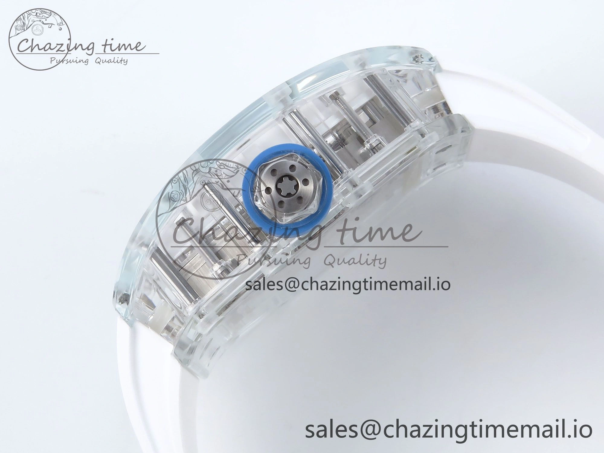 RM56-02 Transparent Tourbillon RMF Best Edition Skeleton Dial Blue Hands on White Rubber Strap