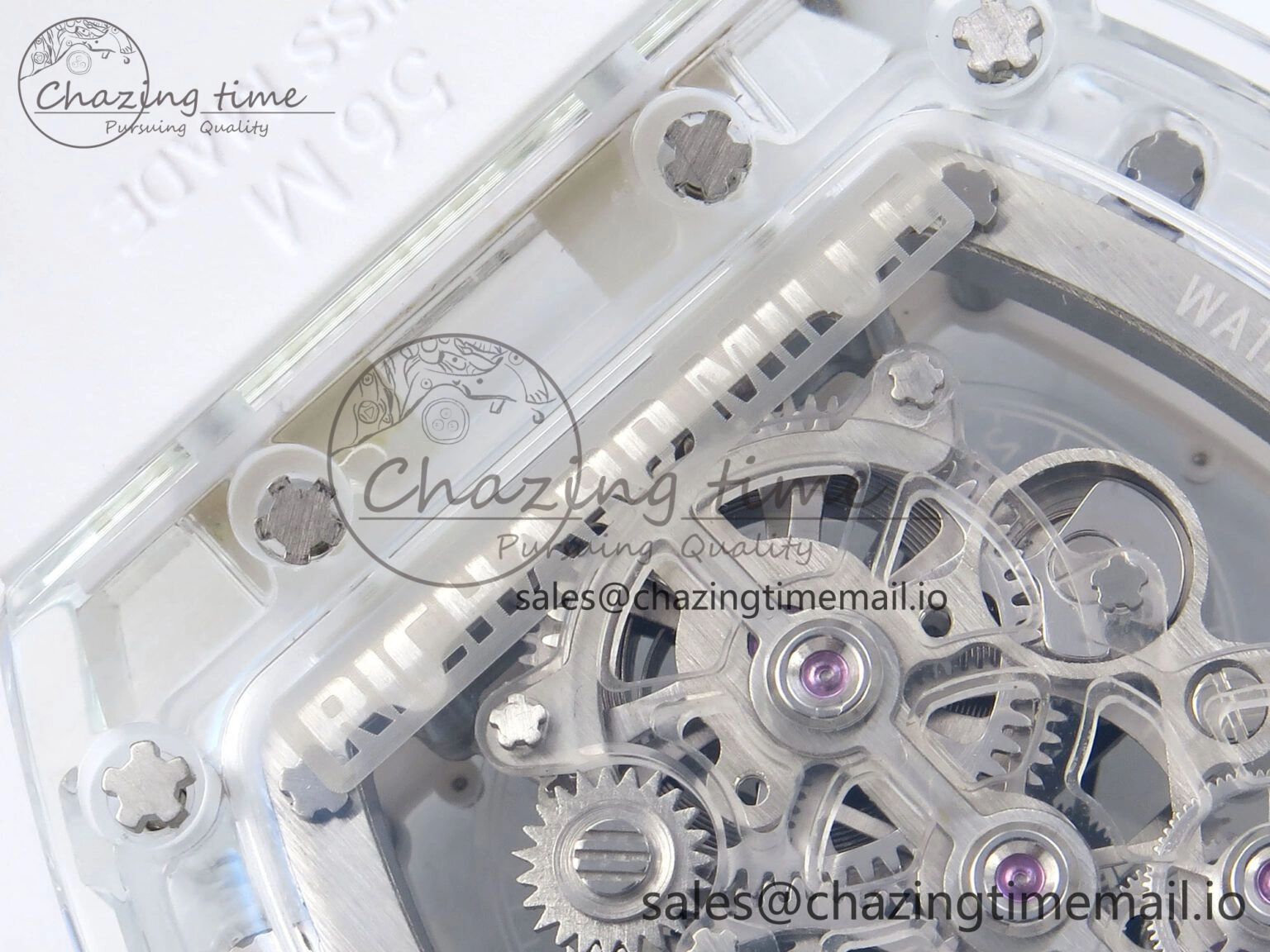 RM56-02 Transparent Tourbillon RMF Best Edition Skeleton Dial Blue Hands on White Rubber Strap