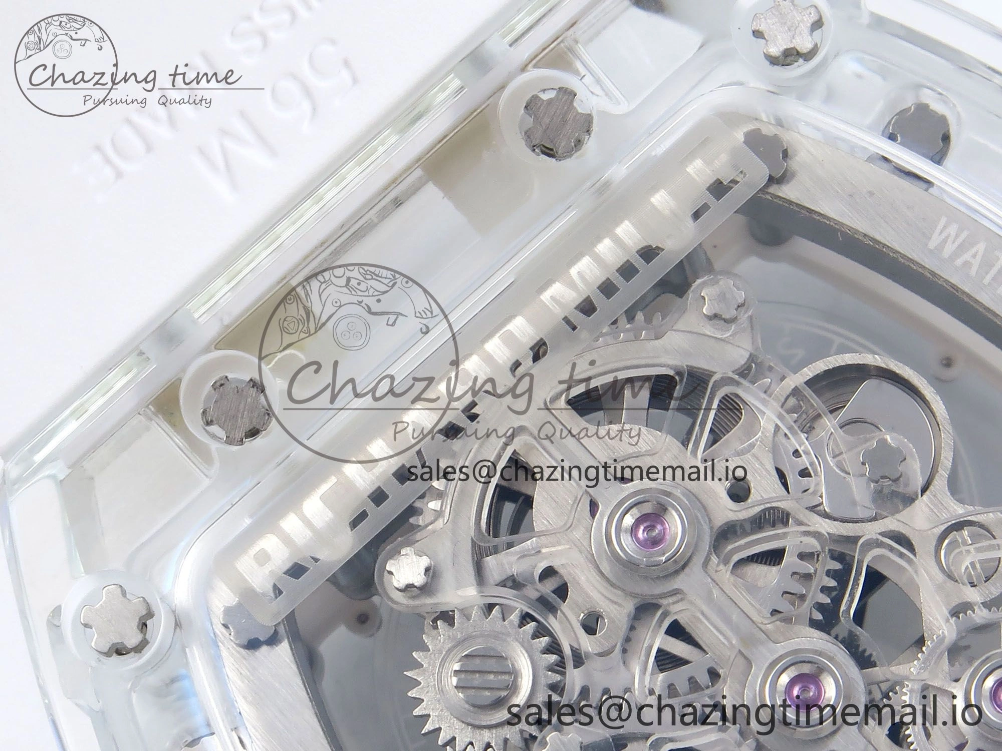 RM56-02 Transparent Tourbillon RMF Best Edition Skeleton Dial Blue Hands on White Rubber Strap