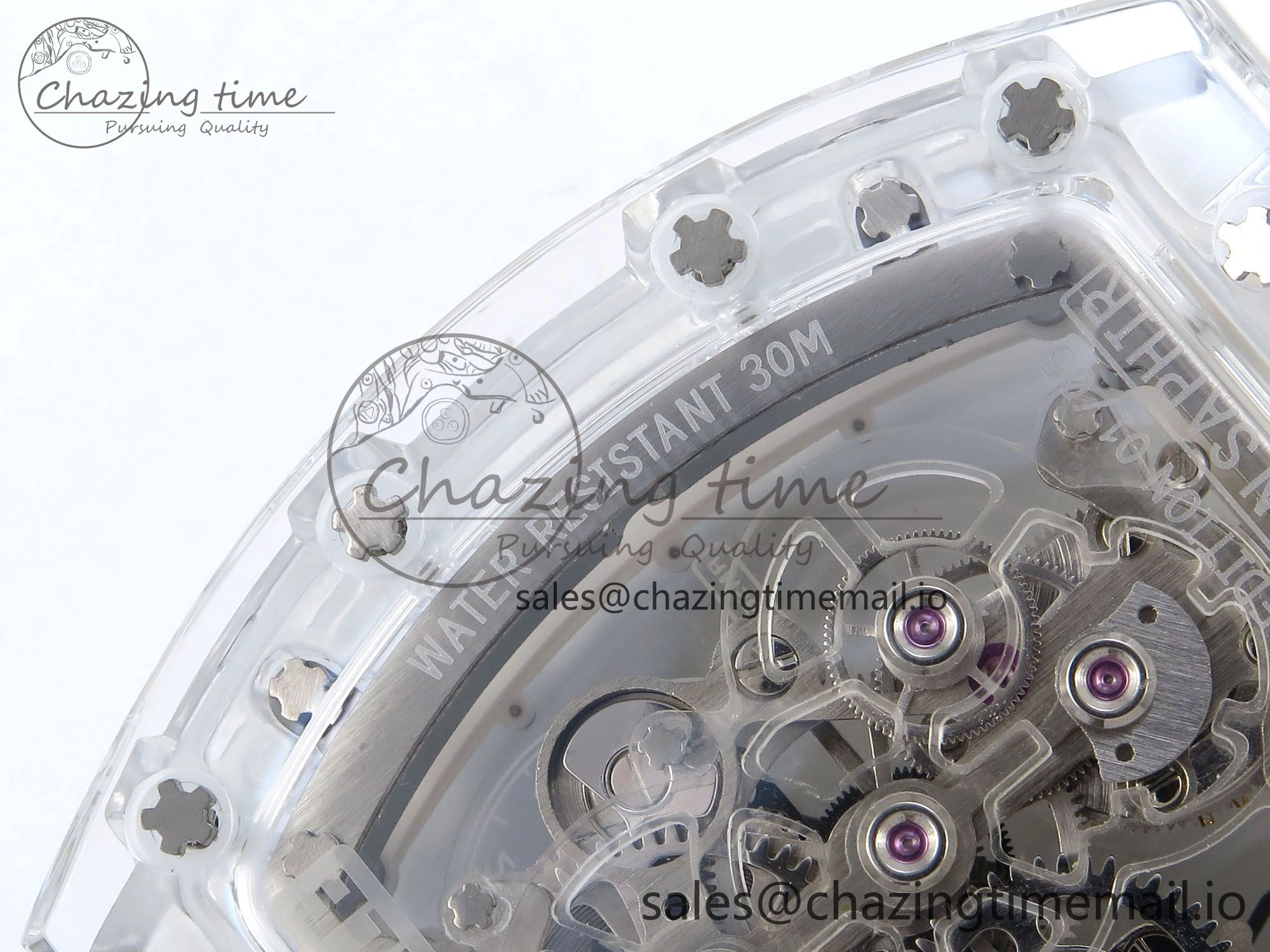 RM56-02 Transparent Tourbillon RMF Best Edition Skeleton Dial Blue Hands on White Rubber Strap