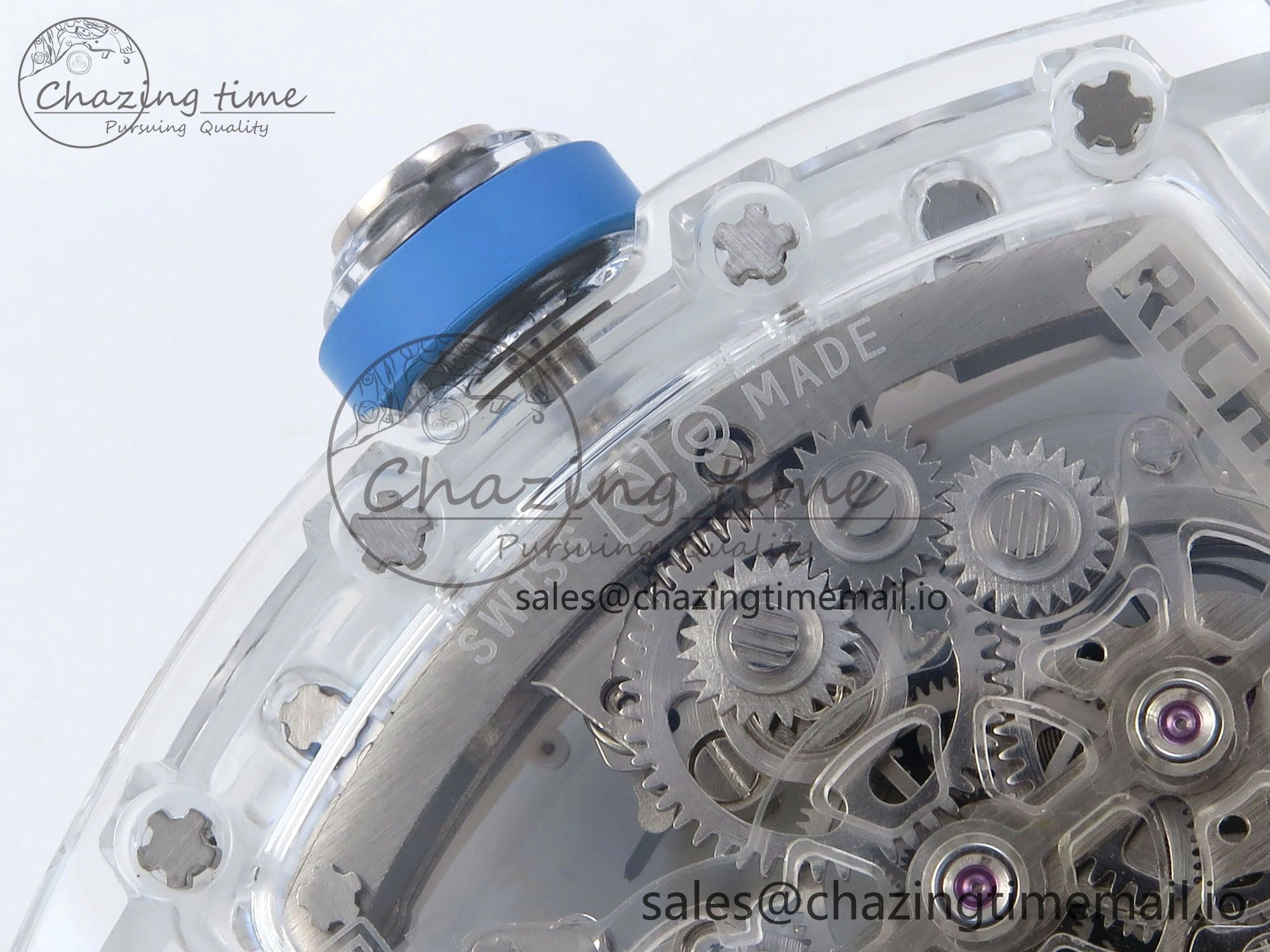 RM56-02 Transparent Tourbillon RMF Best Edition Skeleton Dial Blue Hands on White Rubber Strap
