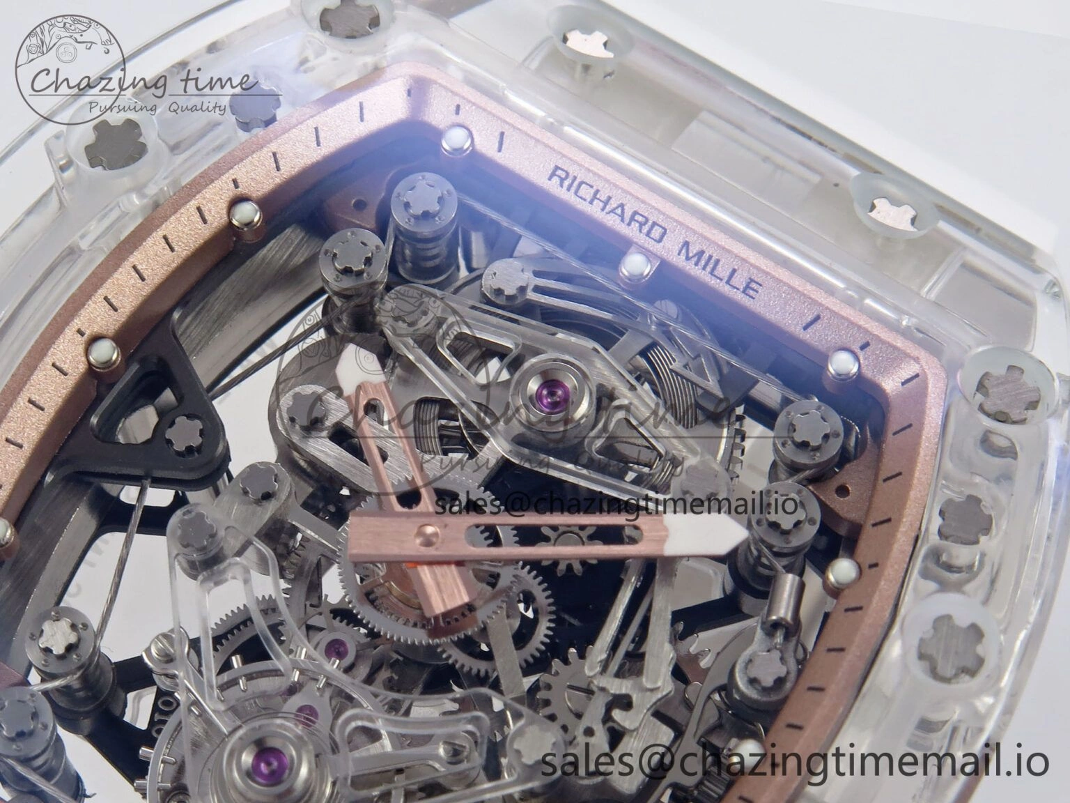 RM56-02 Transparent Tourbillon RMF Best Edition Skeleton Gold Dial on White Rubber Strap