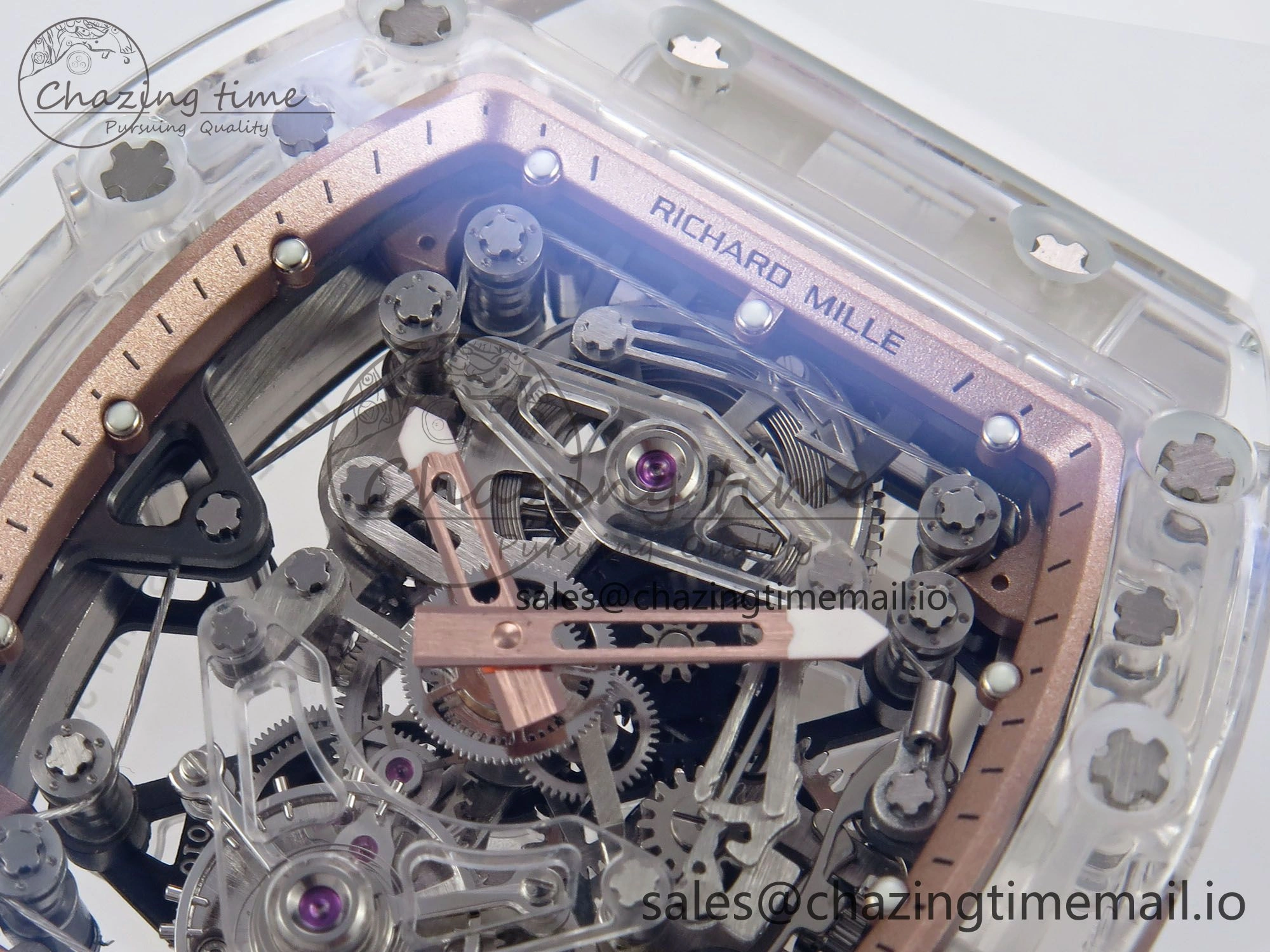 RM56-02 Transparent Tourbillon RMF Best Edition Skeleton Gold Dial on White Rubber Strap