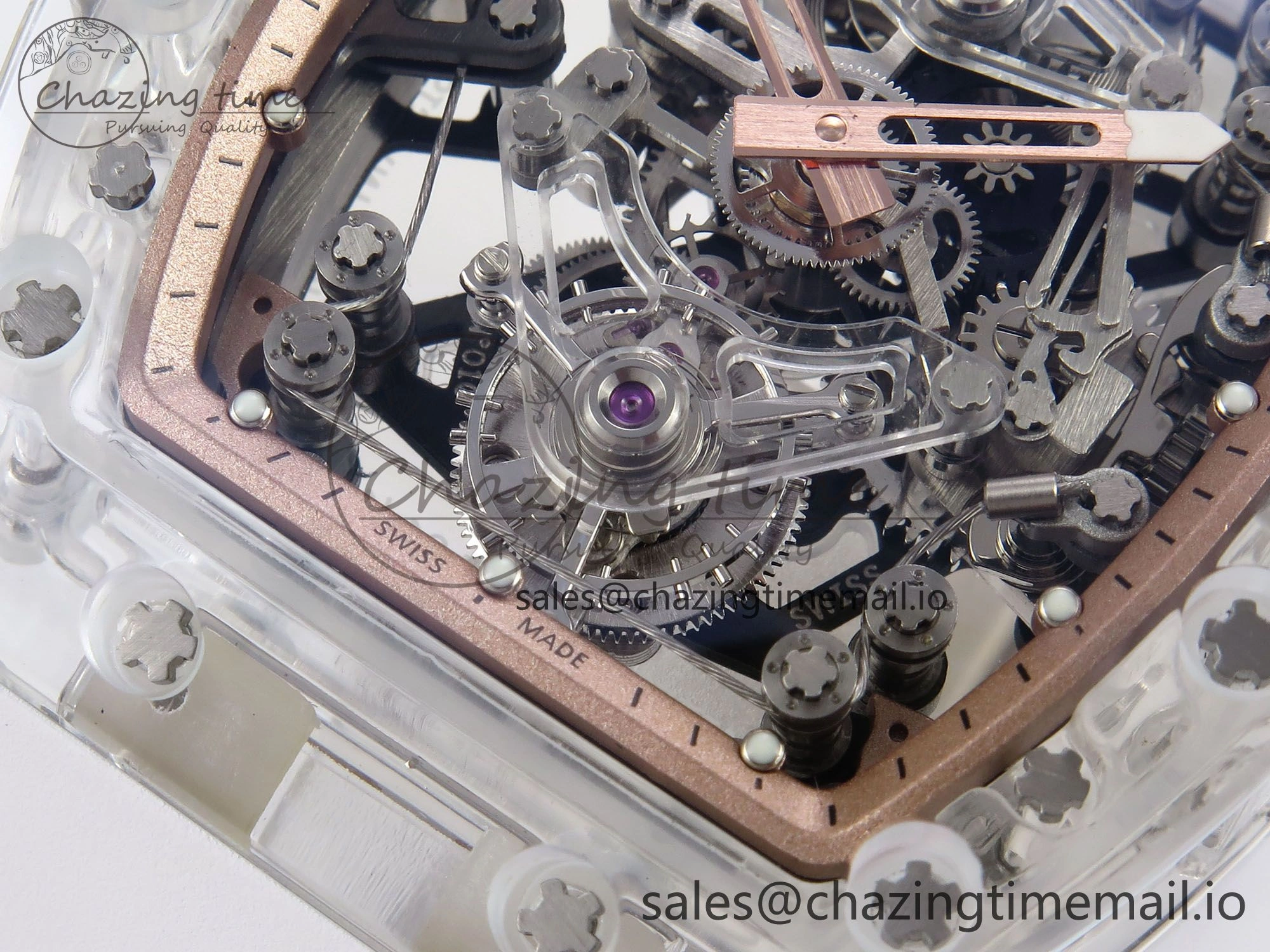 RM56-02 Transparent Tourbillon RMF Best Edition Skeleton Gold Dial on White Rubber Strap