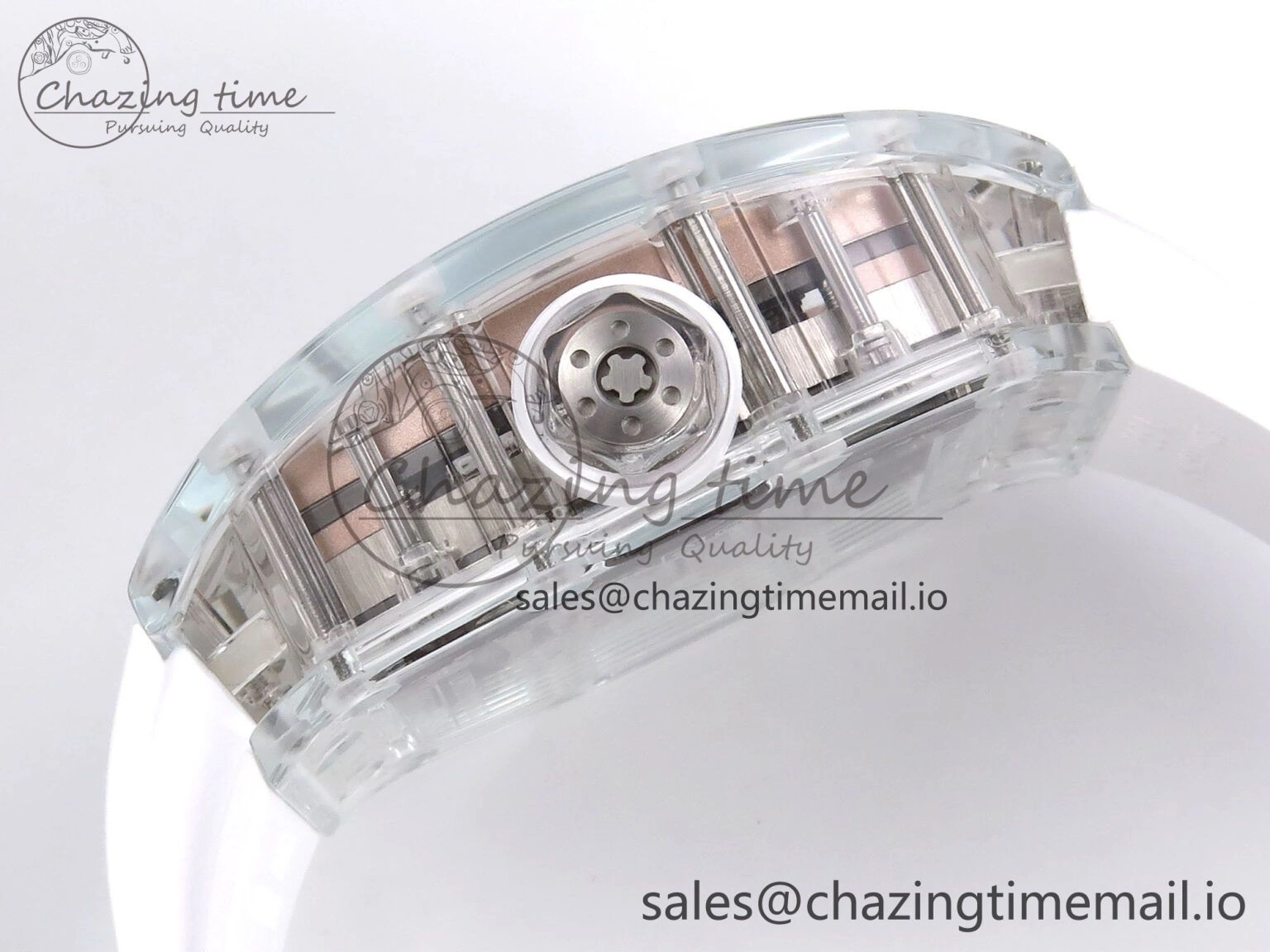 RM56-02 Transparent Tourbillon RMF Best Edition Skeleton Gold Dial on White Rubber Strap