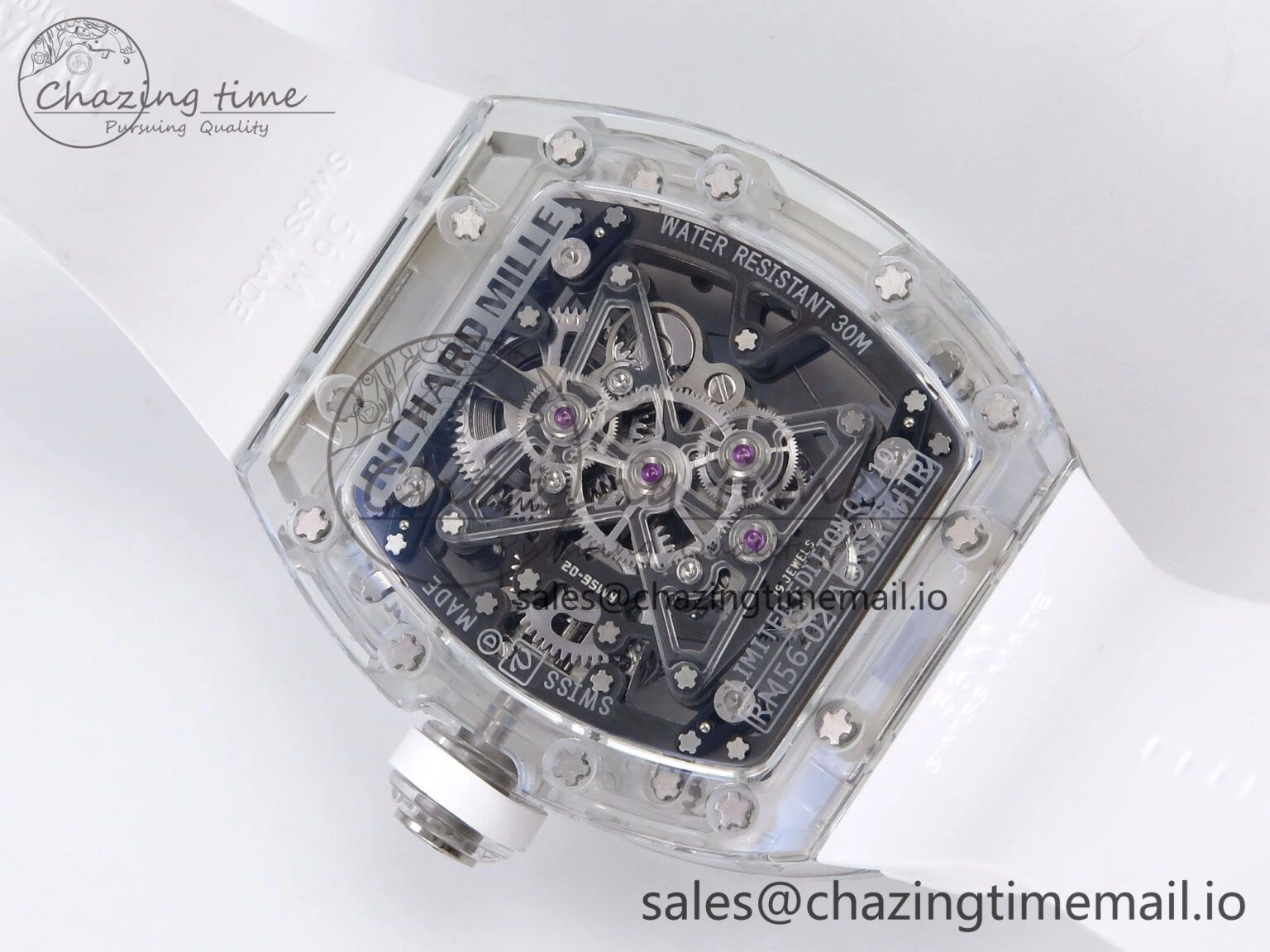 RM56-02 Transparent Tourbillon RMF Best Edition Skeleton Gold Dial on White Rubber Strap