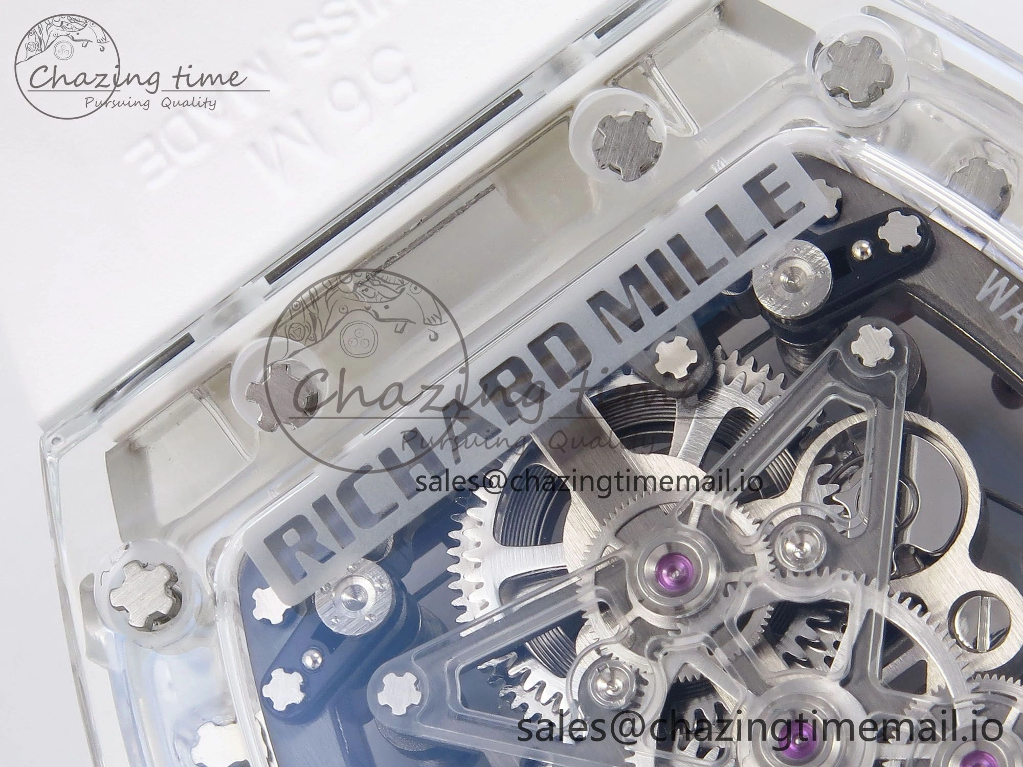 RM56-02 Transparent Tourbillon RMF Best Edition Skeleton Gold Dial on White Rubber Strap