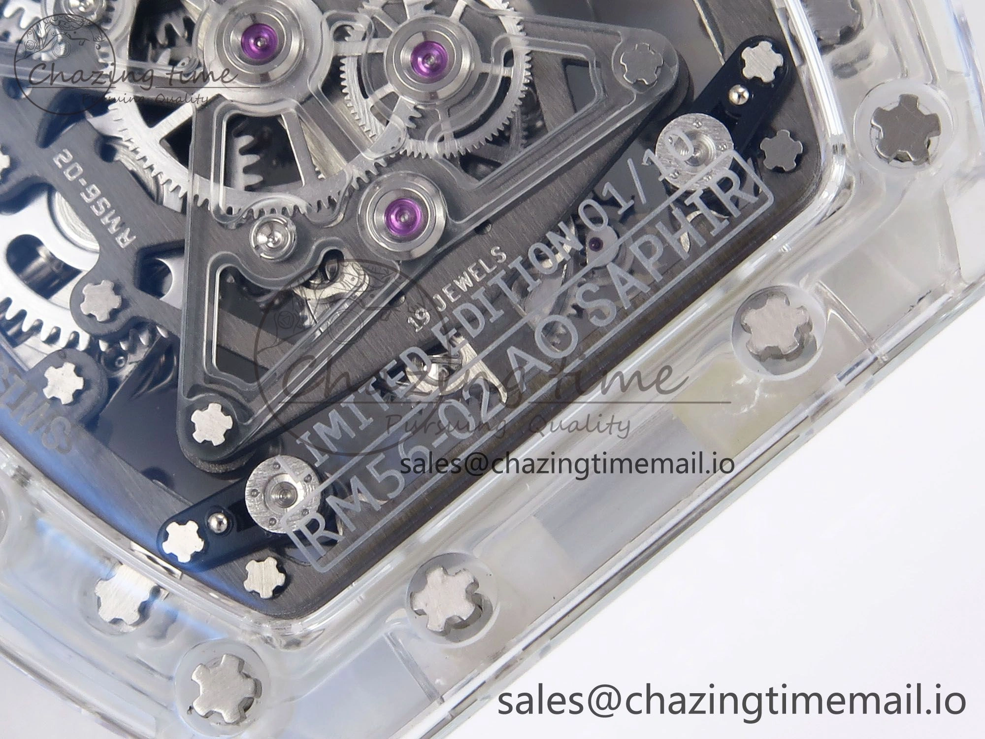 RM56-02 Transparent Tourbillon RMF Best Edition Skeleton Gold Dial on White Rubber Strap