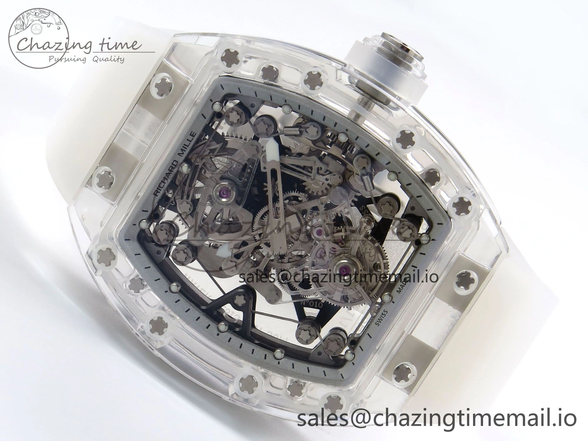 RM56-02 Transparent Tourbillon RMF Best Edition Skeleton White Dial on Transparent Rubber Strap