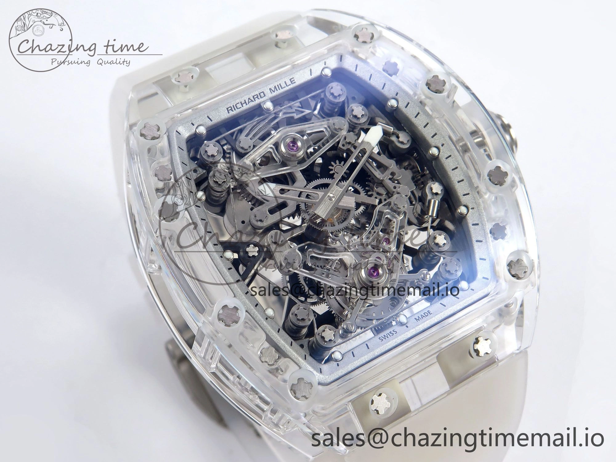 RM56-02 Transparent Tourbillon RMF Best Edition Skeleton White Dial on Transparent Rubber Strap