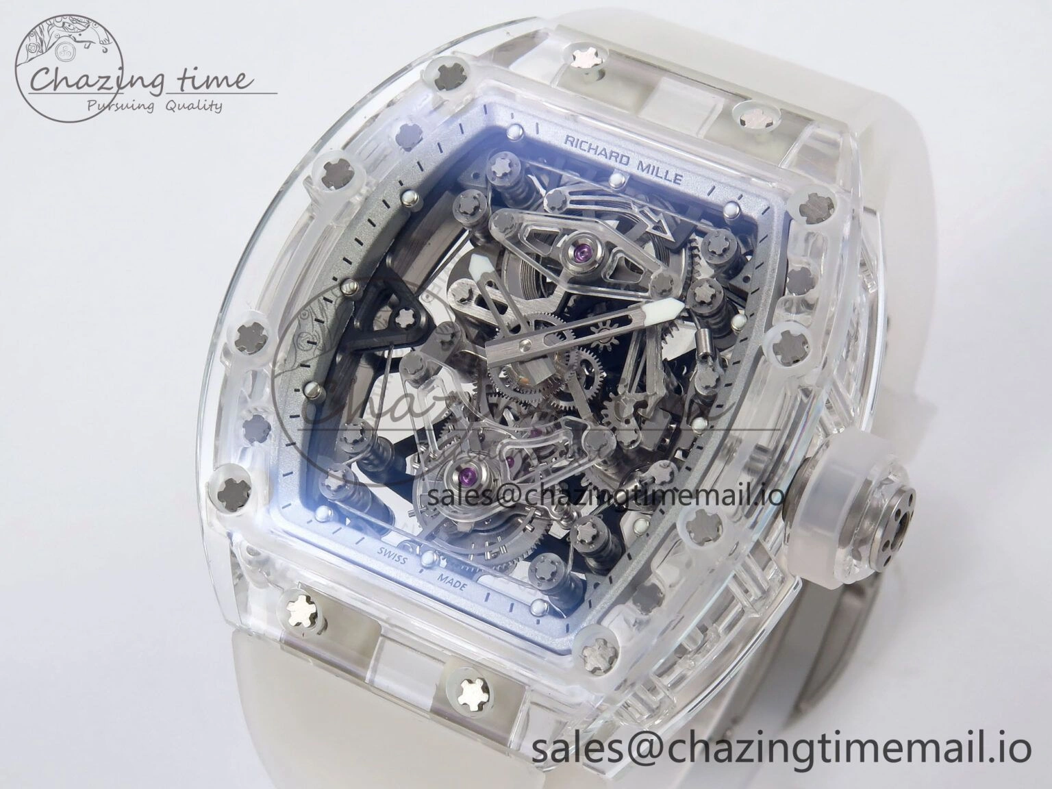 RM56-02 Transparent Tourbillon RMF Best Edition Skeleton White Dial on Transparent Rubber Strap