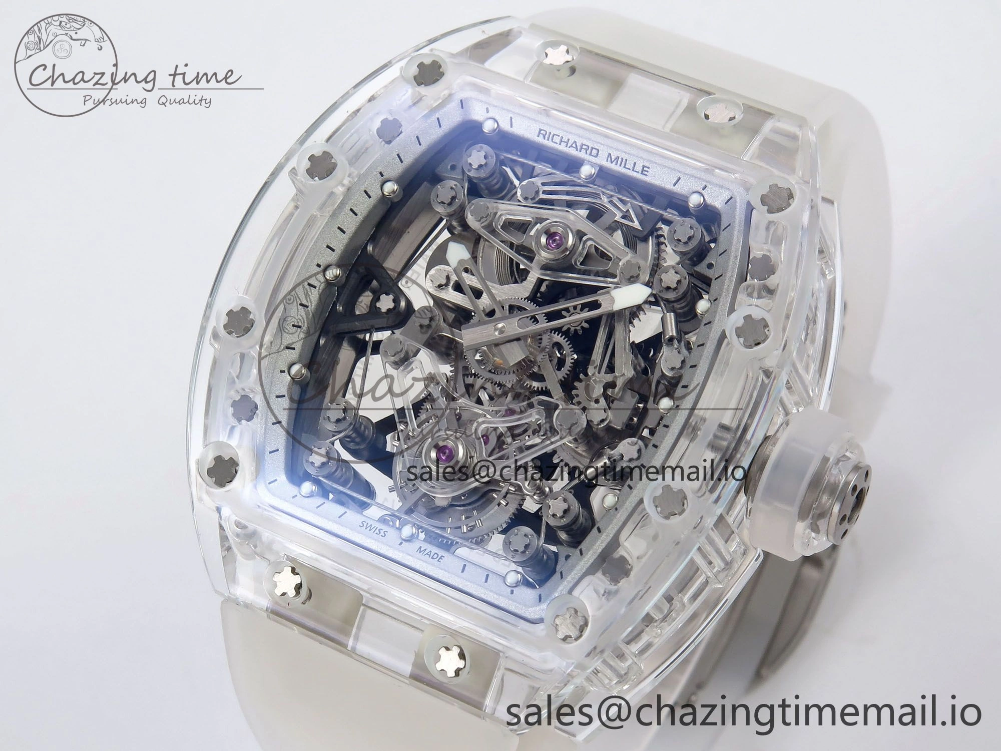 RM56-02 Transparent Tourbillon RMF Best Edition Skeleton White Dial on Transparent Rubber Strap