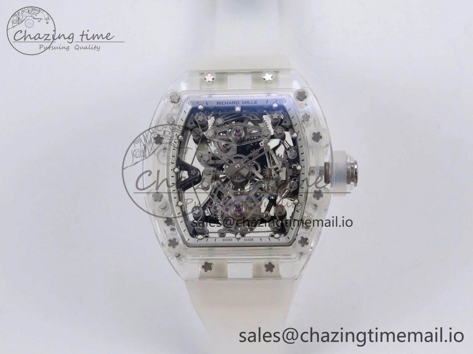 RM56-02 Transparent Tourbillon RMF Best Edition Skeleton White Dial on Transparent Rubber Strap