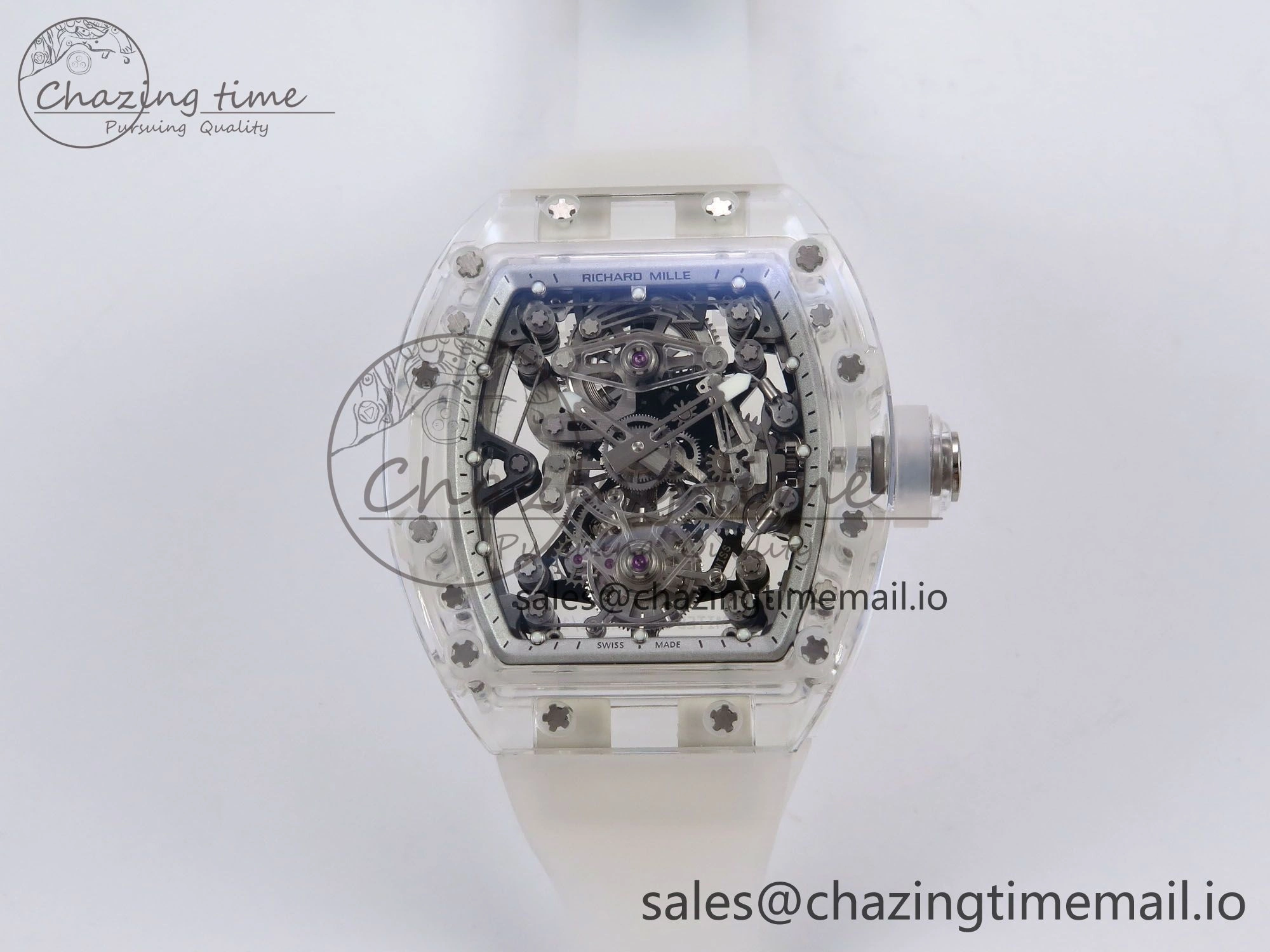 RM56-02 Transparent Tourbillon RMF Best Edition Skeleton White Dial on Transparent Rubber Strap