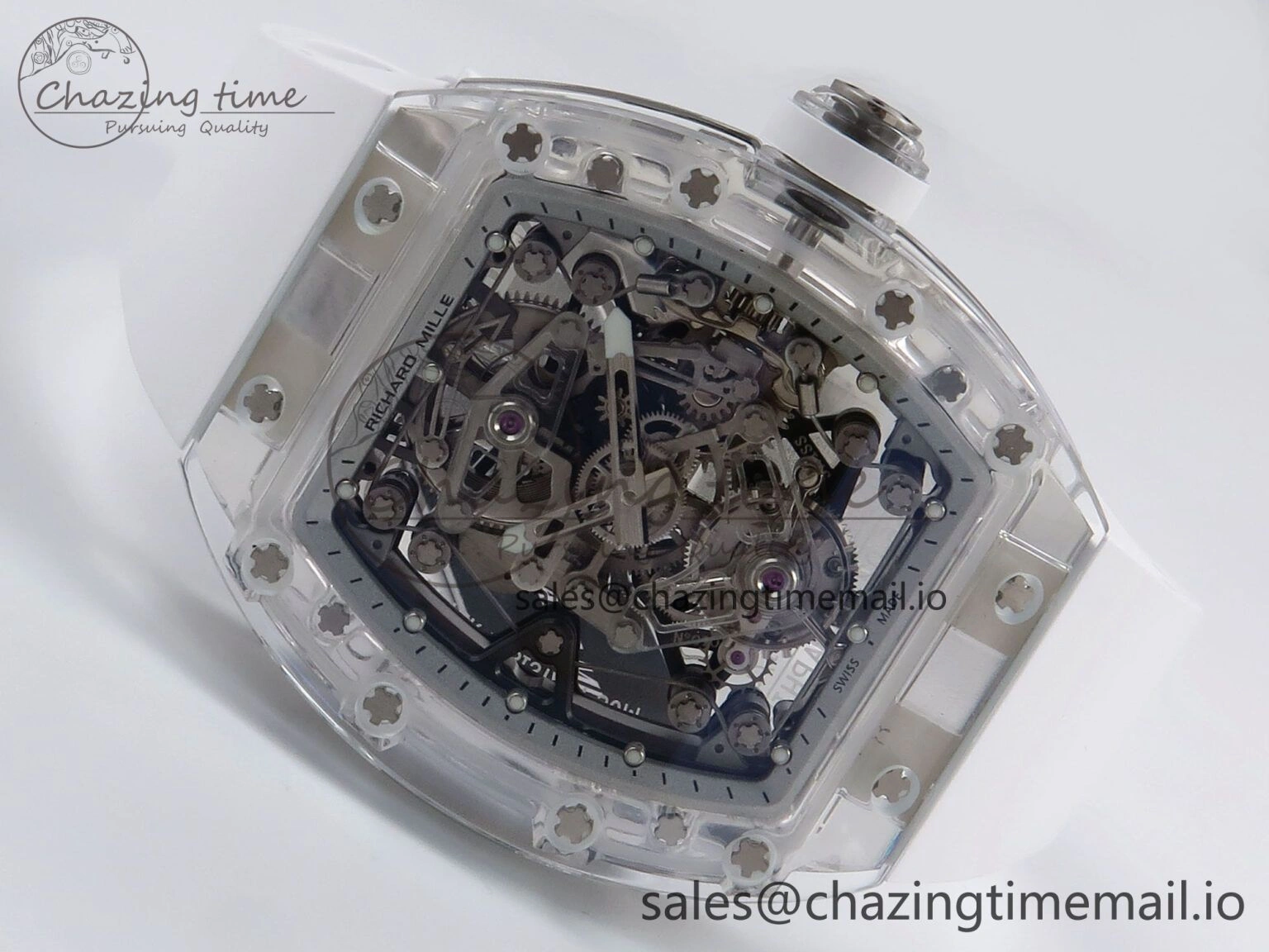 RM56-02 Transparent Tourbillon RMF Best Edition Skeleton White Dial on White Rubber Strap