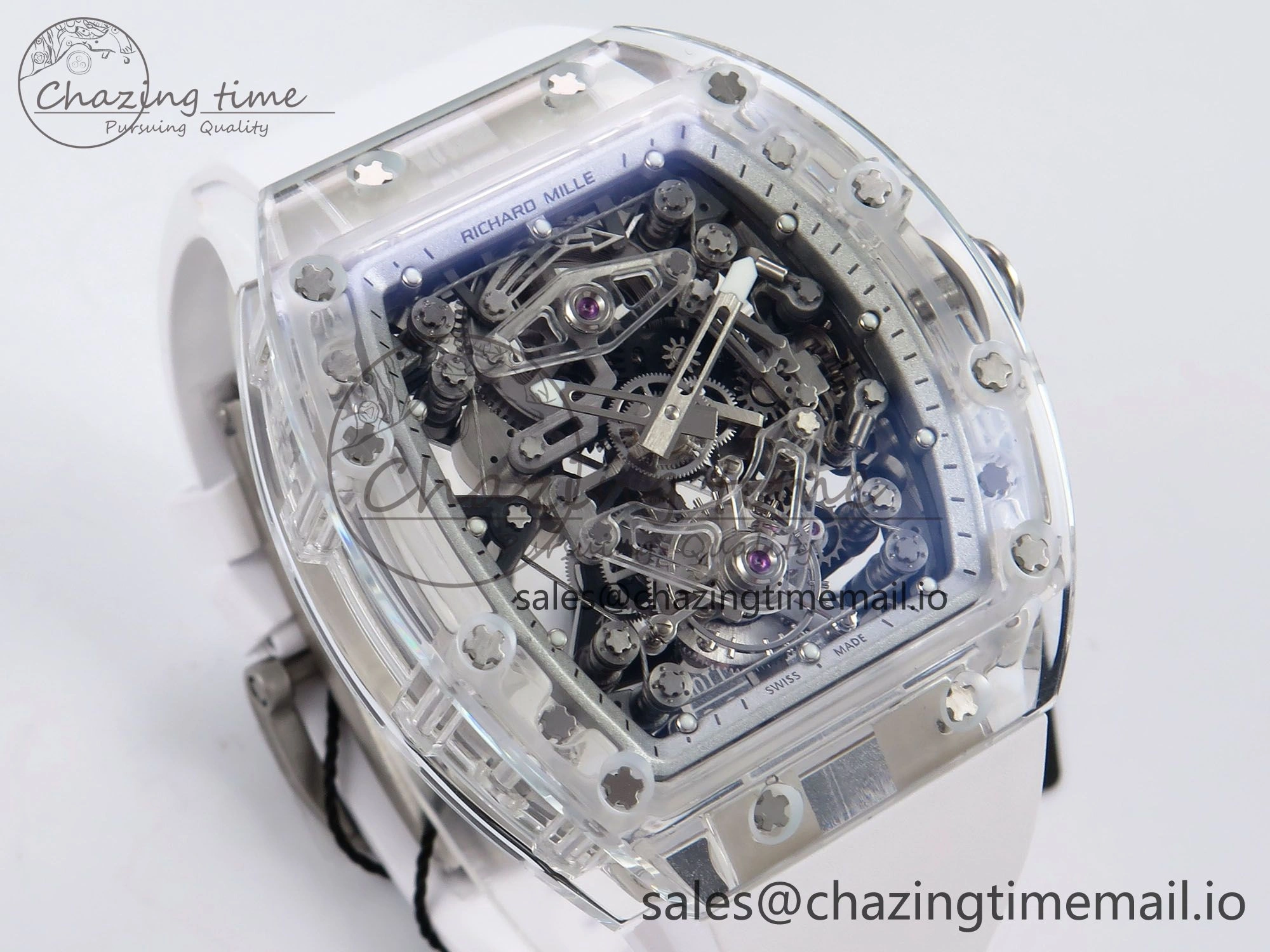 RM56-02 Transparent Tourbillon RMF Best Edition Skeleton White Dial on White Rubber Strap