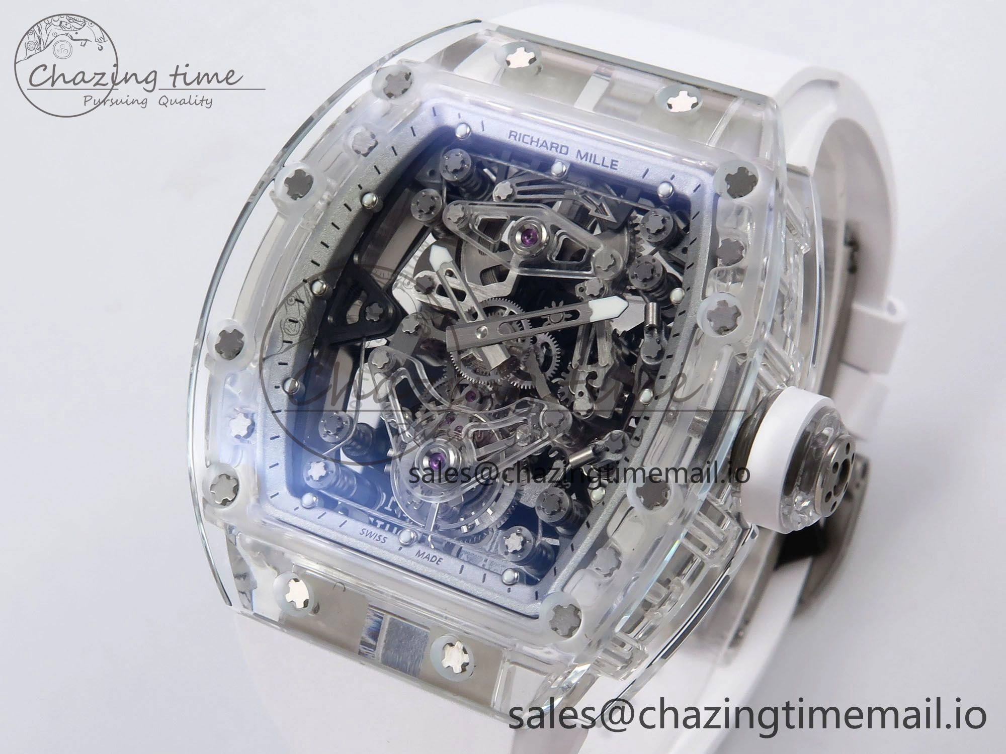 RM56-02 Transparent Tourbillon RMF Best Edition Skeleton White Dial on White Rubber Strap