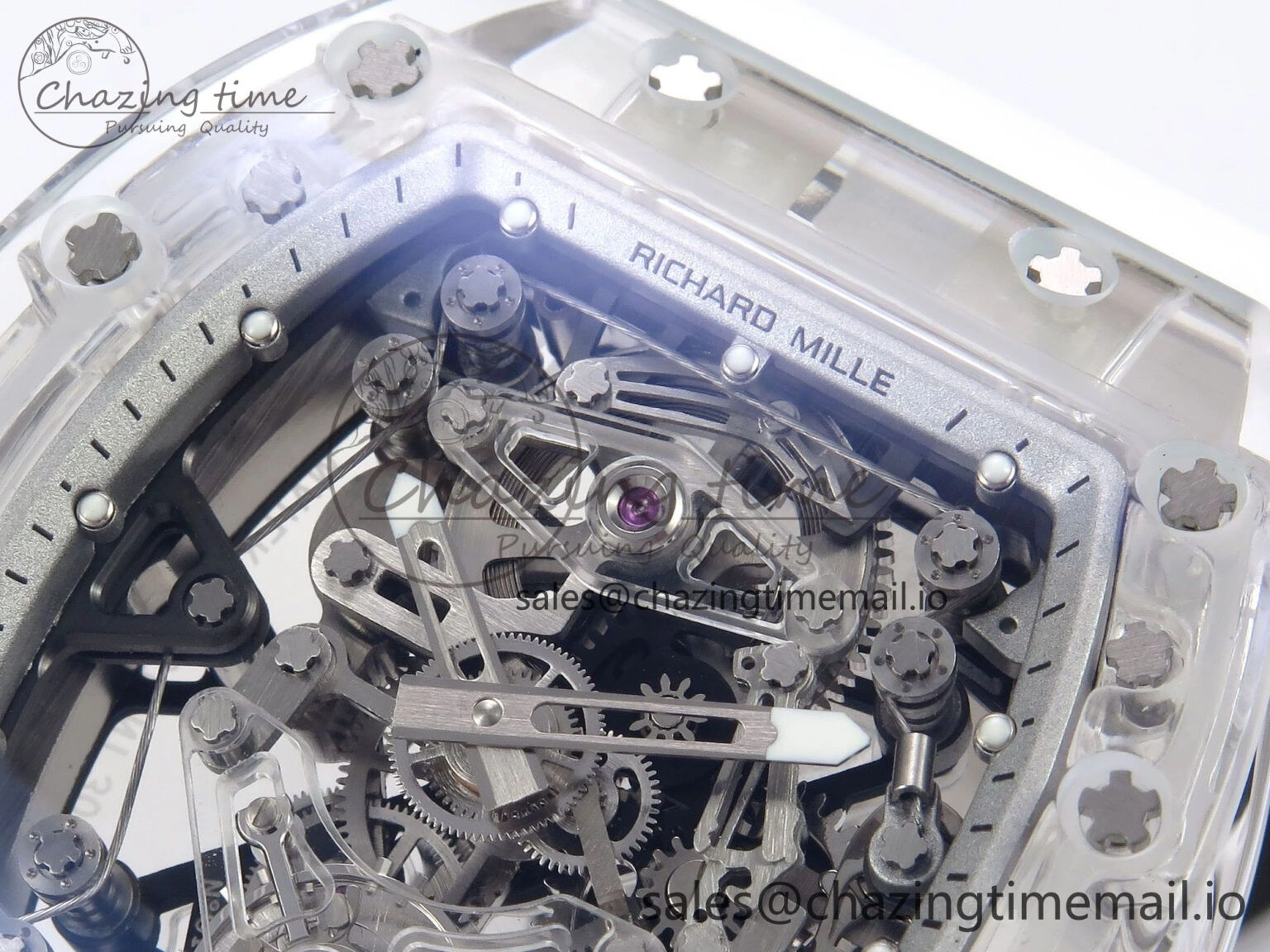 RM56-02 Transparent Tourbillon RMF Best Edition Skeleton White Dial on White Rubber Strap