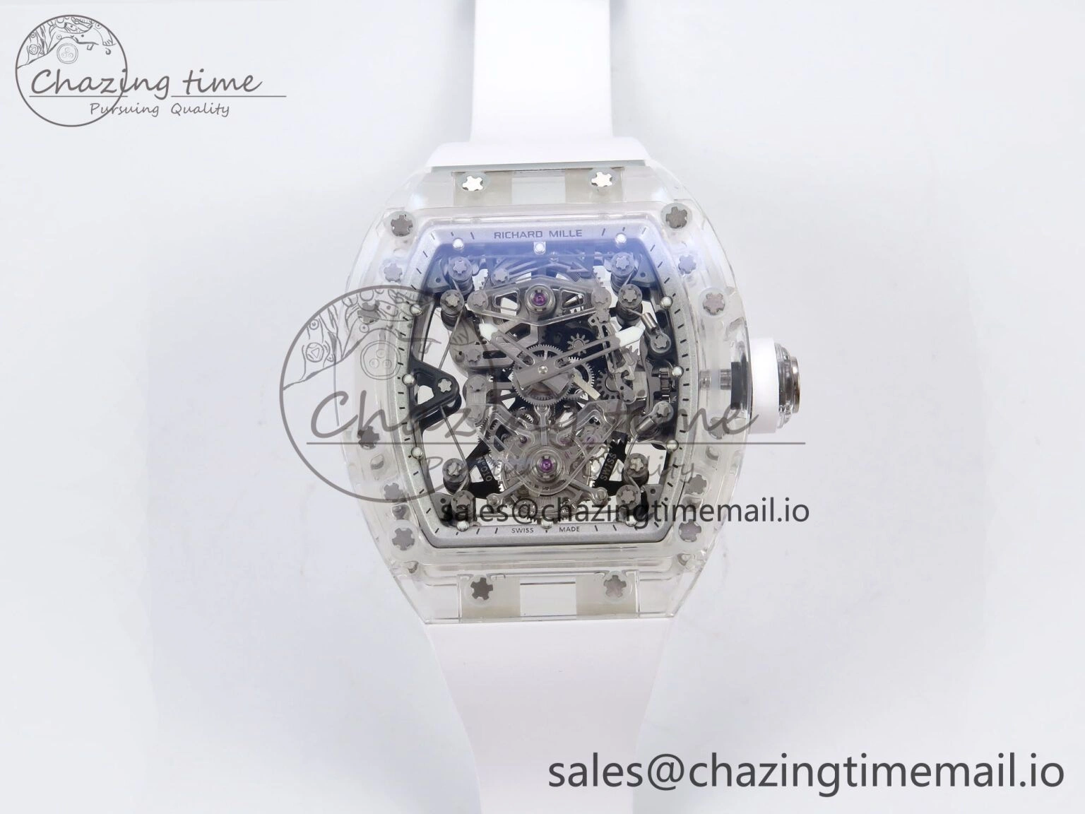 RM56-02 Transparent Tourbillon RMF Best Edition Skeleton White Dial on White Rubber Strap