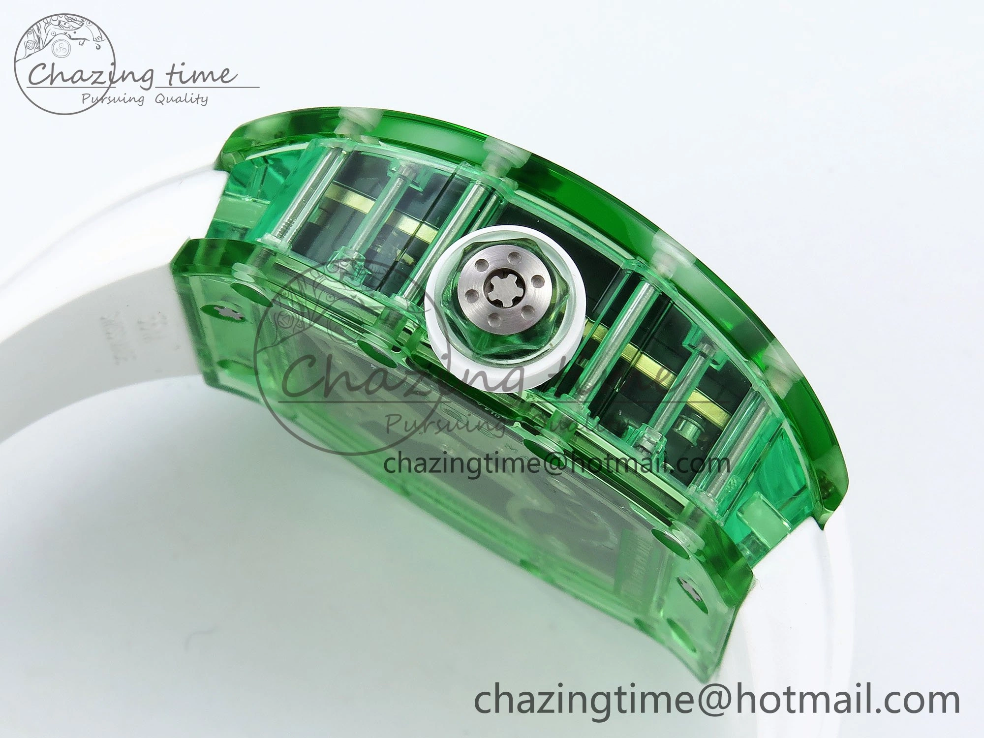 RM57 Green Transparent Tourbillon RMF Best Edition Gold Dragon Eagle Dial on White Rubber Strap
