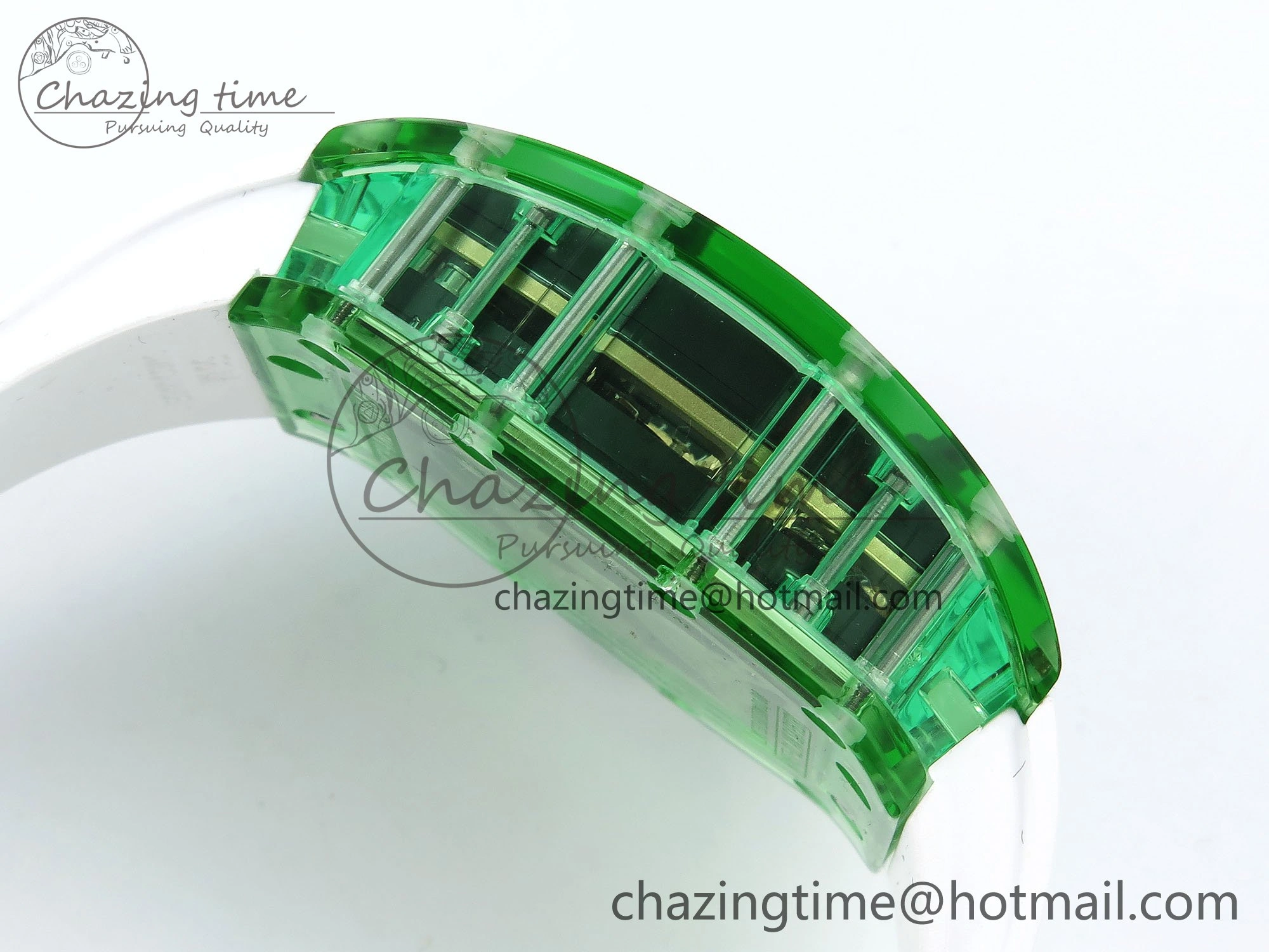 RM57 Green Transparent Tourbillon RMF Best Edition Gold Dragon Eagle Dial on White Rubber Strap
