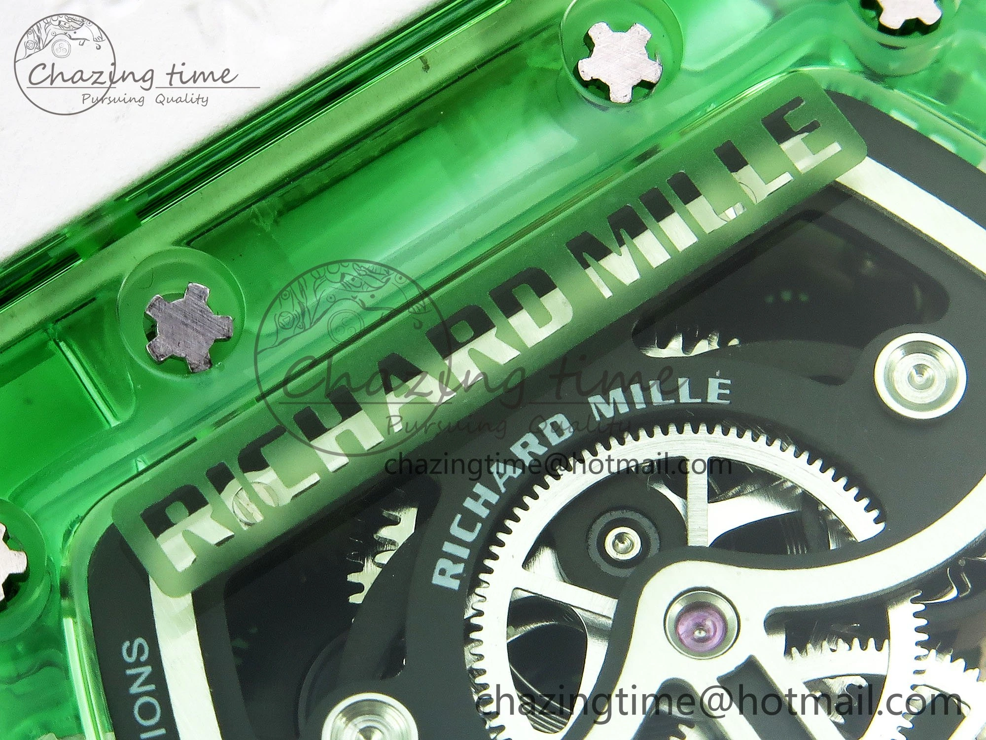 RM57 Green Transparent Tourbillon RMF Best Edition Gold Dragon Eagle Dial on White Rubber Strap
